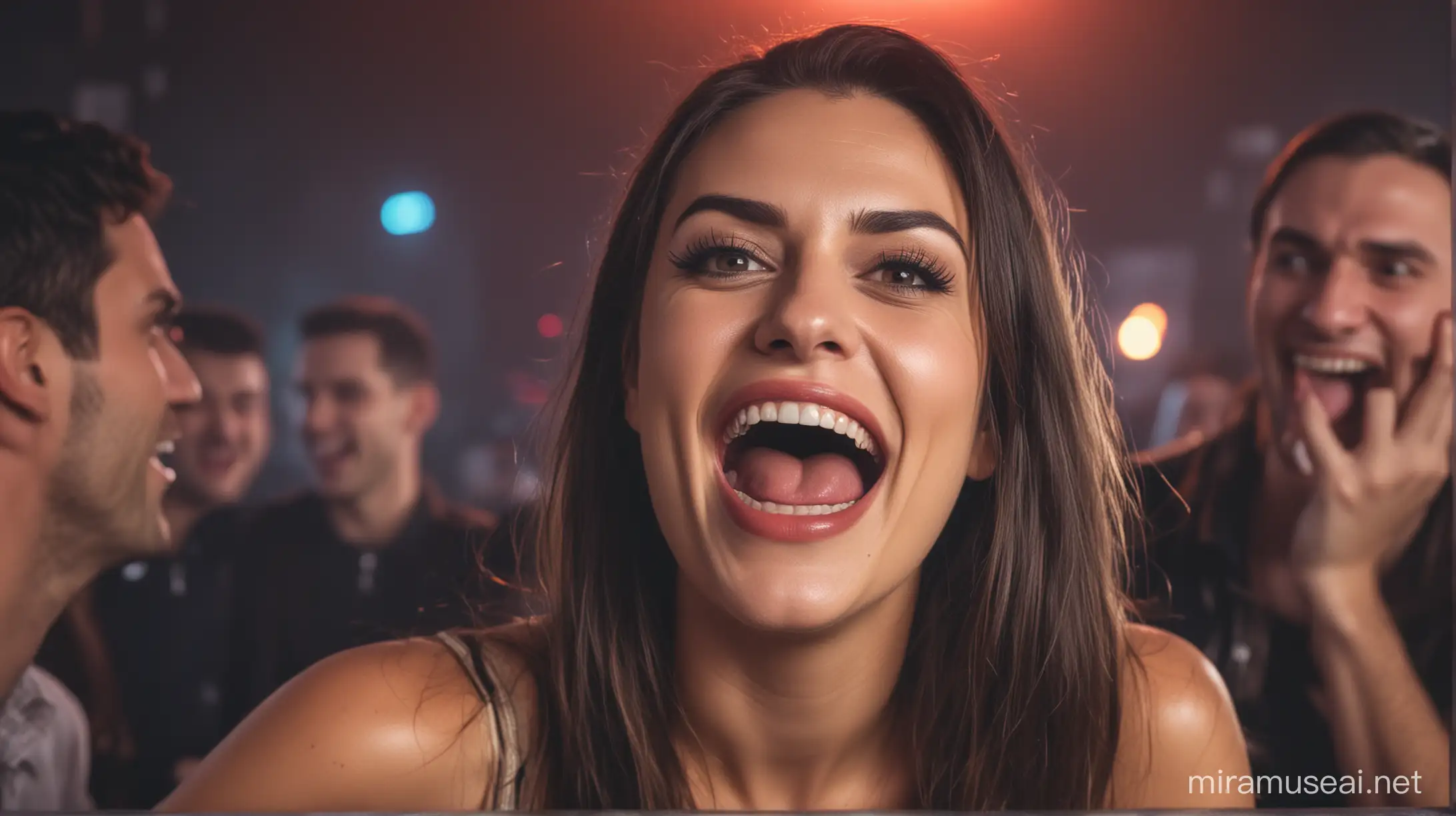Sultry Woman Revels in Sinister Delight at Nightclub