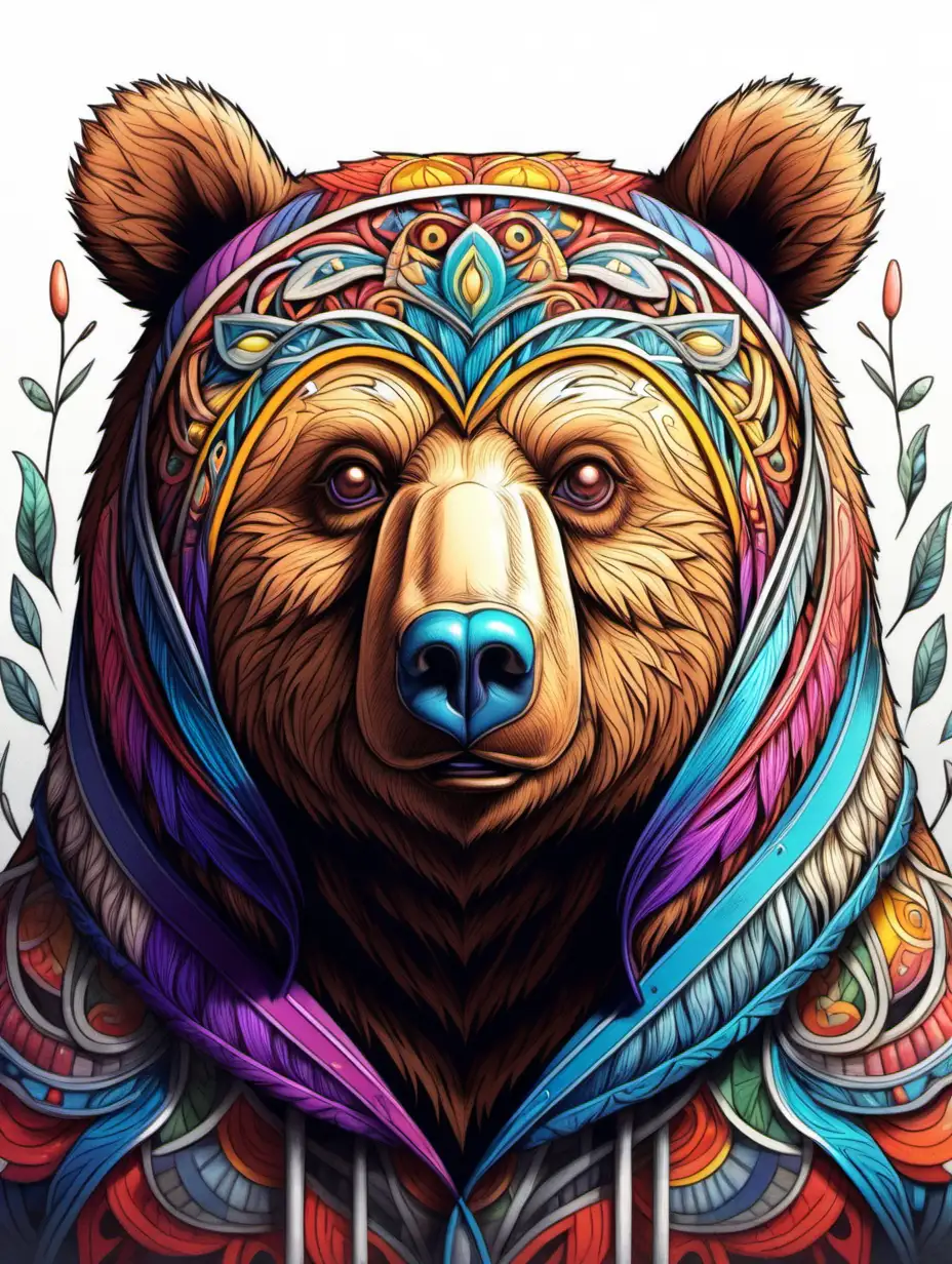 Vibrant Bear Illustration with High Detail and Thick Lines