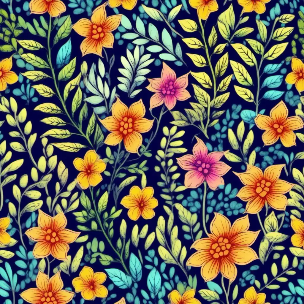 seamless pattern of  beautiful india  small flowers plants textile pattern, oil pastel palette color, best quality, detailed, 