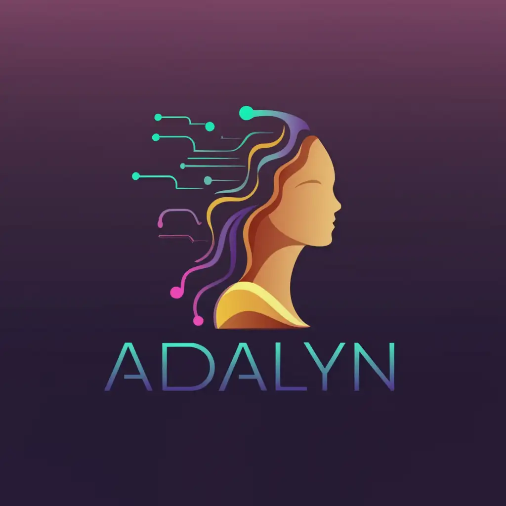 a logo design, with the text 'ADALYN', main symbol: Lateral face of a woman, goddess, muse, combined with technology, artificial intelligence, Moderate, to be used in Technology industry, clear background. Only lines and the same color