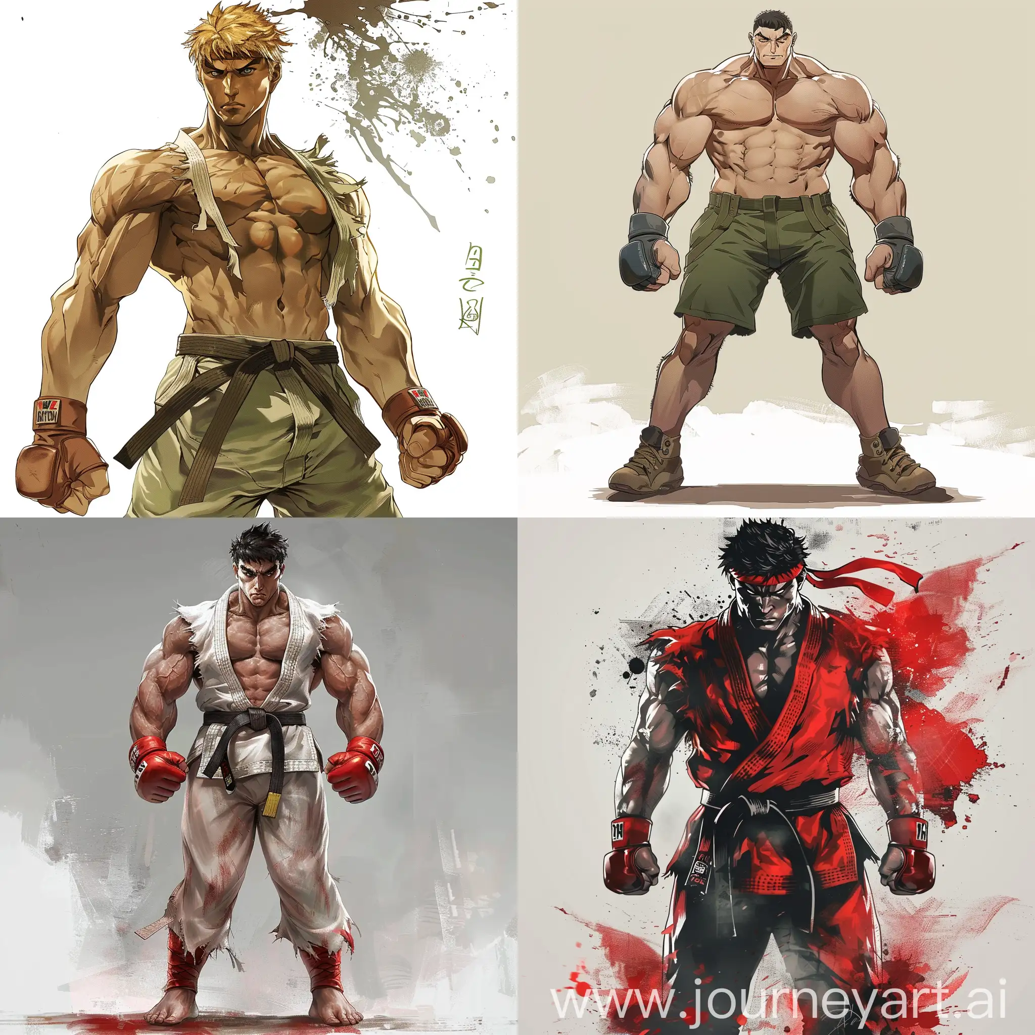 character full body of Fighter Man From Street Fighter, anime art style
