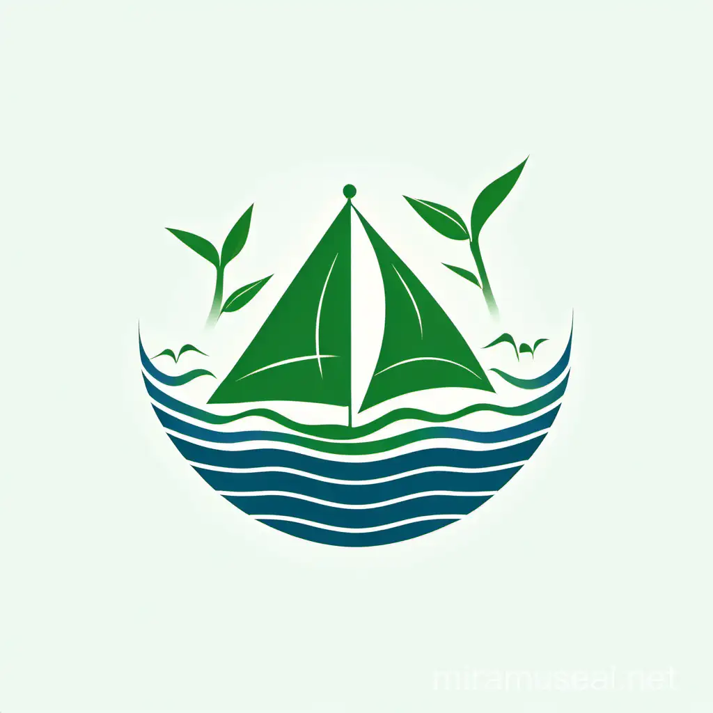 logo de bateau naviguant sur l'eau avec un signe écologie, fond blanc