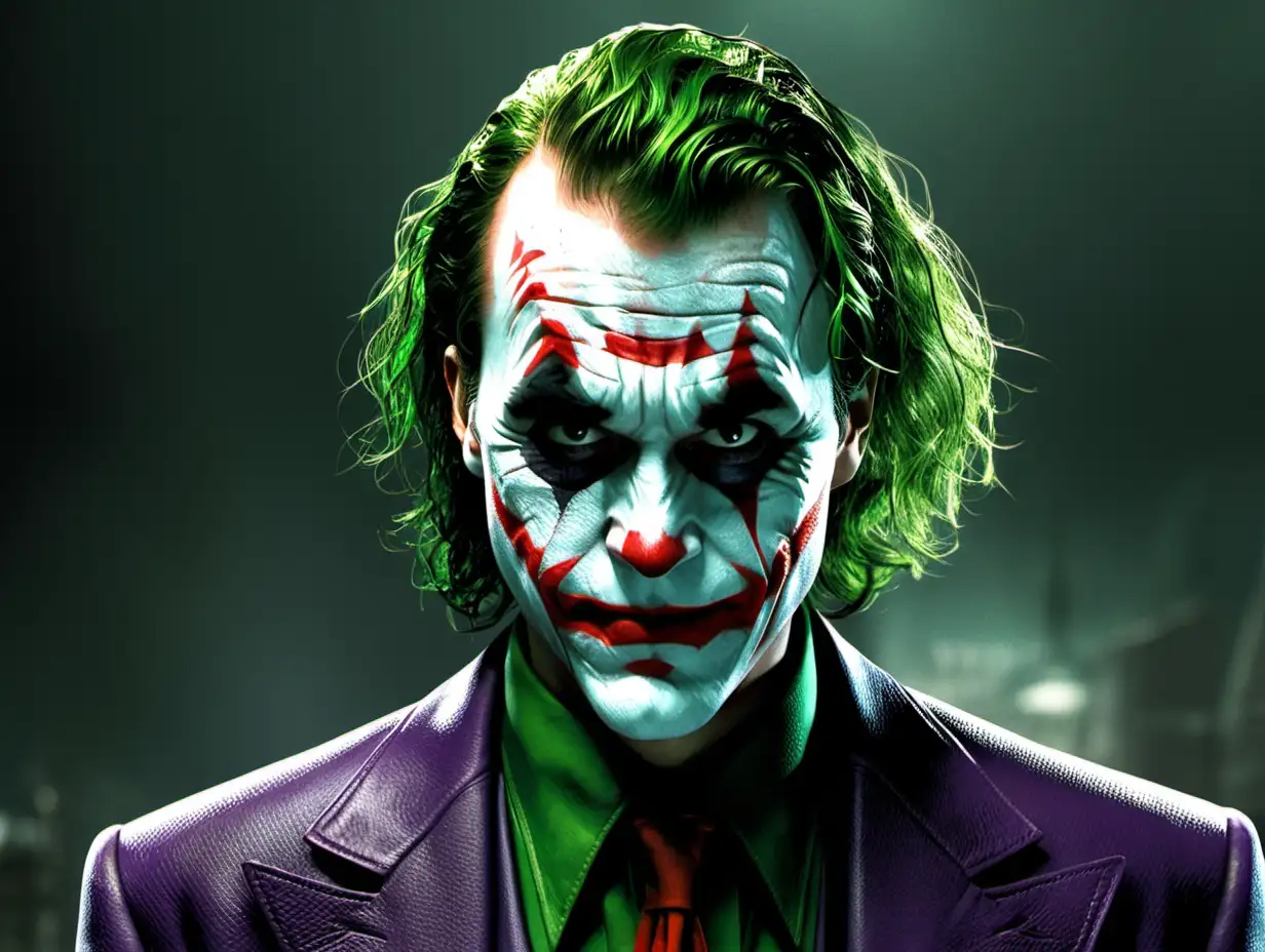 The Joker from batman with one side of face green and one side of face red.
