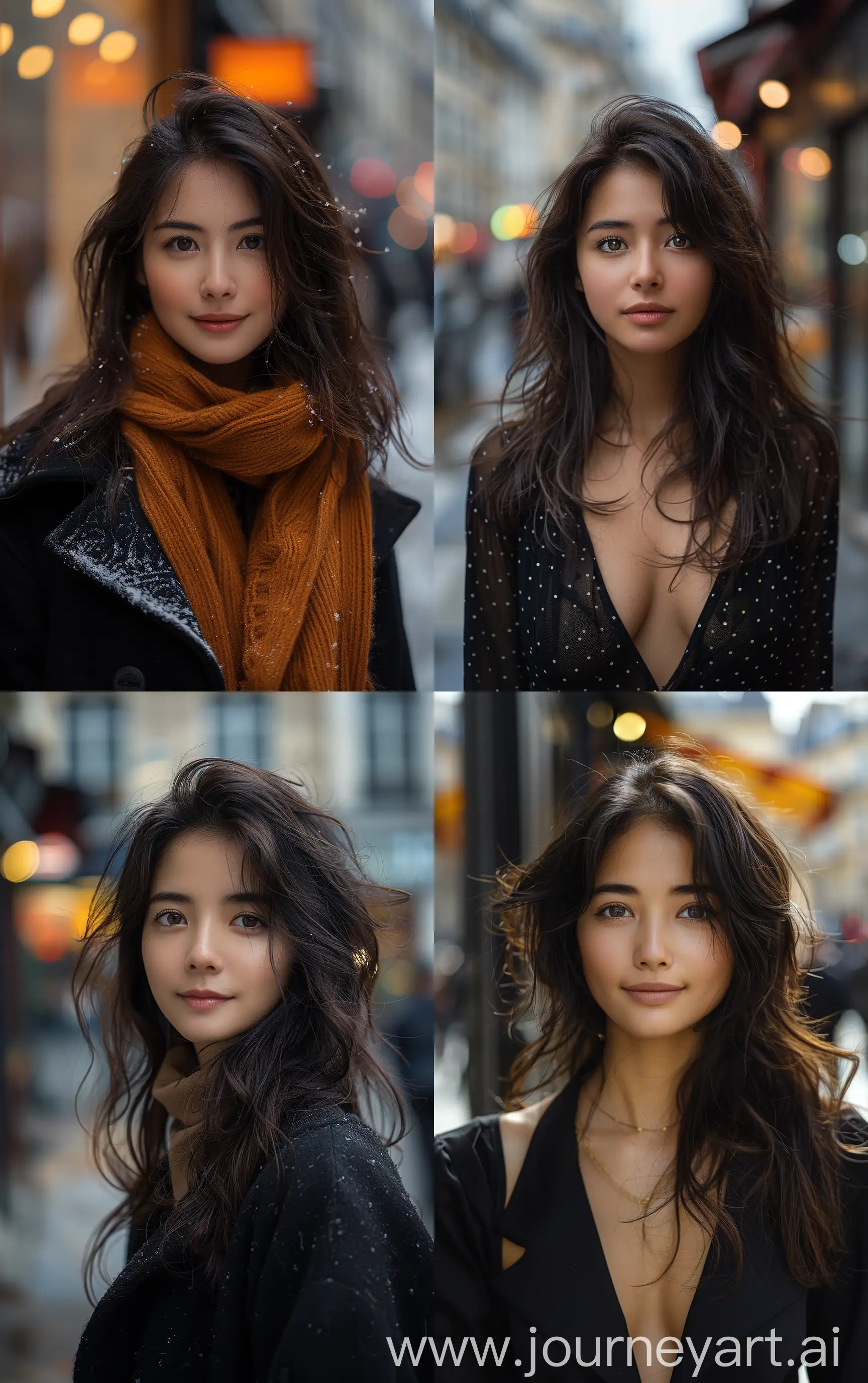 ultra-realistic photo of a beautiful Asian Indonesia woman, shot on a Sony a7III, on the street in Paris, emotive expressions, detailed, lifelike --ar 10:16 --stylize 750