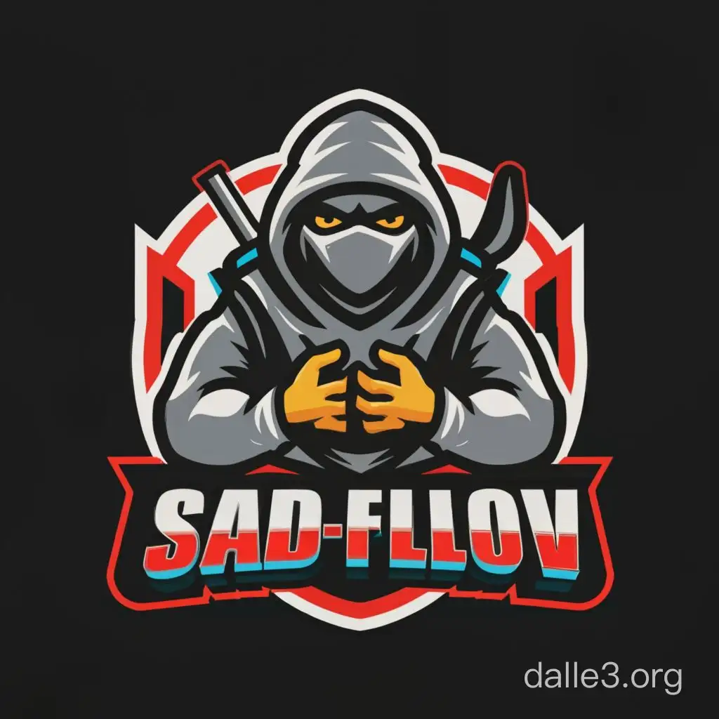 Логотип киберспортивной команды в стиле маскот с использованием персонаж персонажа из cs2 за террористов с текстом Sad_Flow