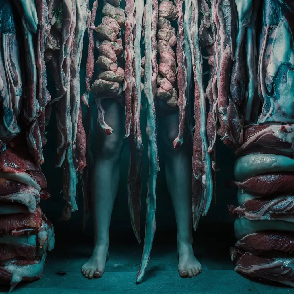 Raw-Meat-on-Legs-Surrealistic-Humanoid-Figures-with-Exposed-Flesh