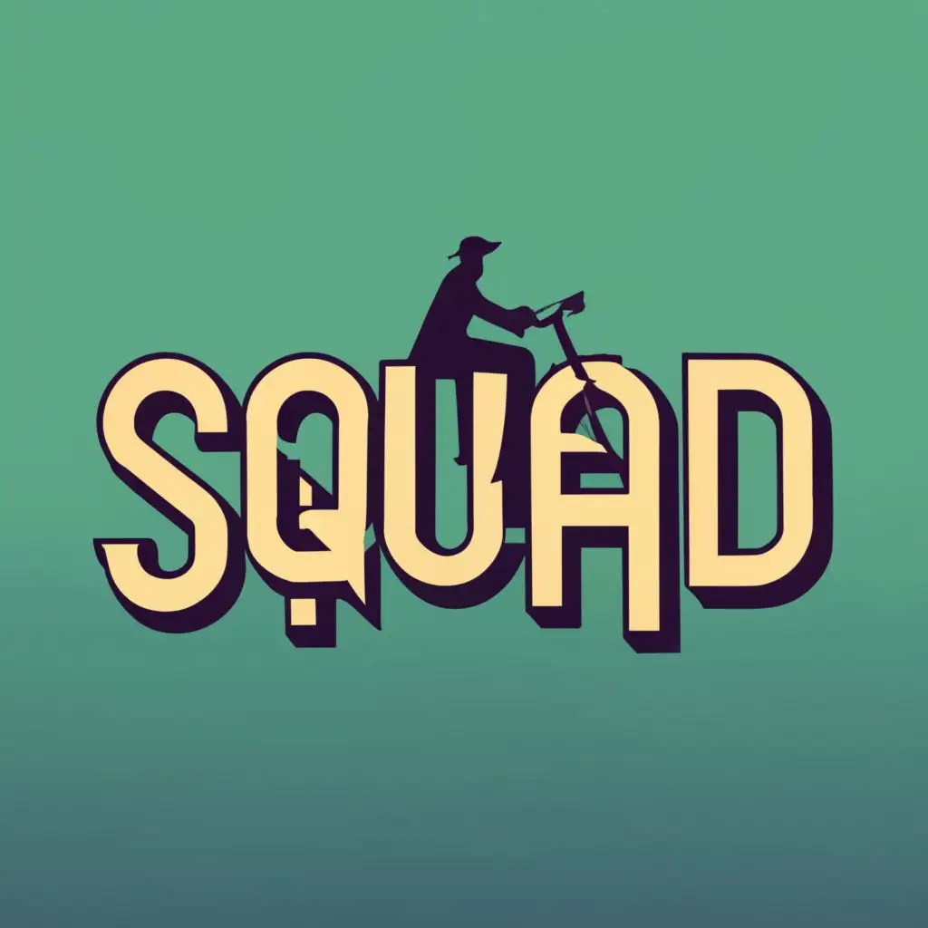 logo, Man on car, with the text "Squad", typography