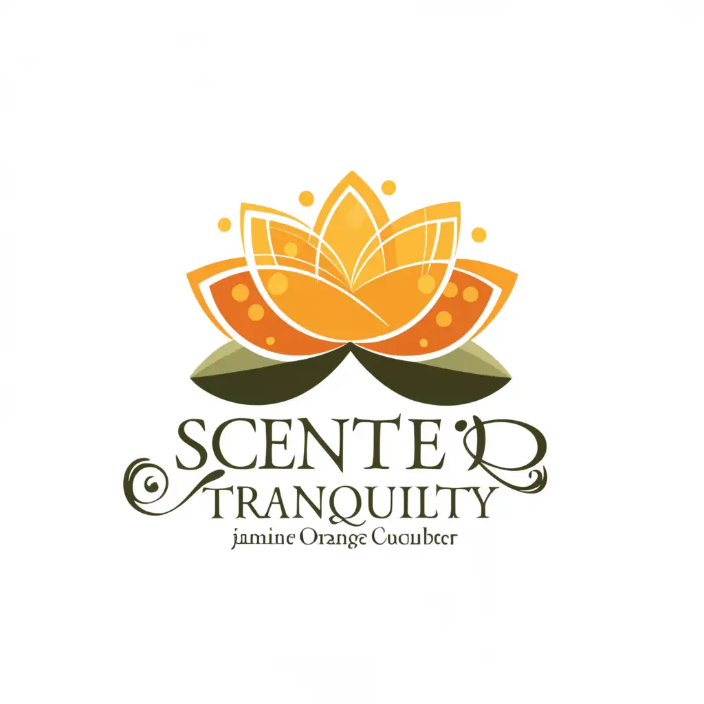 a logo design,with the text "Scented Tranquility ", main symbol:A flower of jasmine, orange, and cucumber,Moderate,clear background