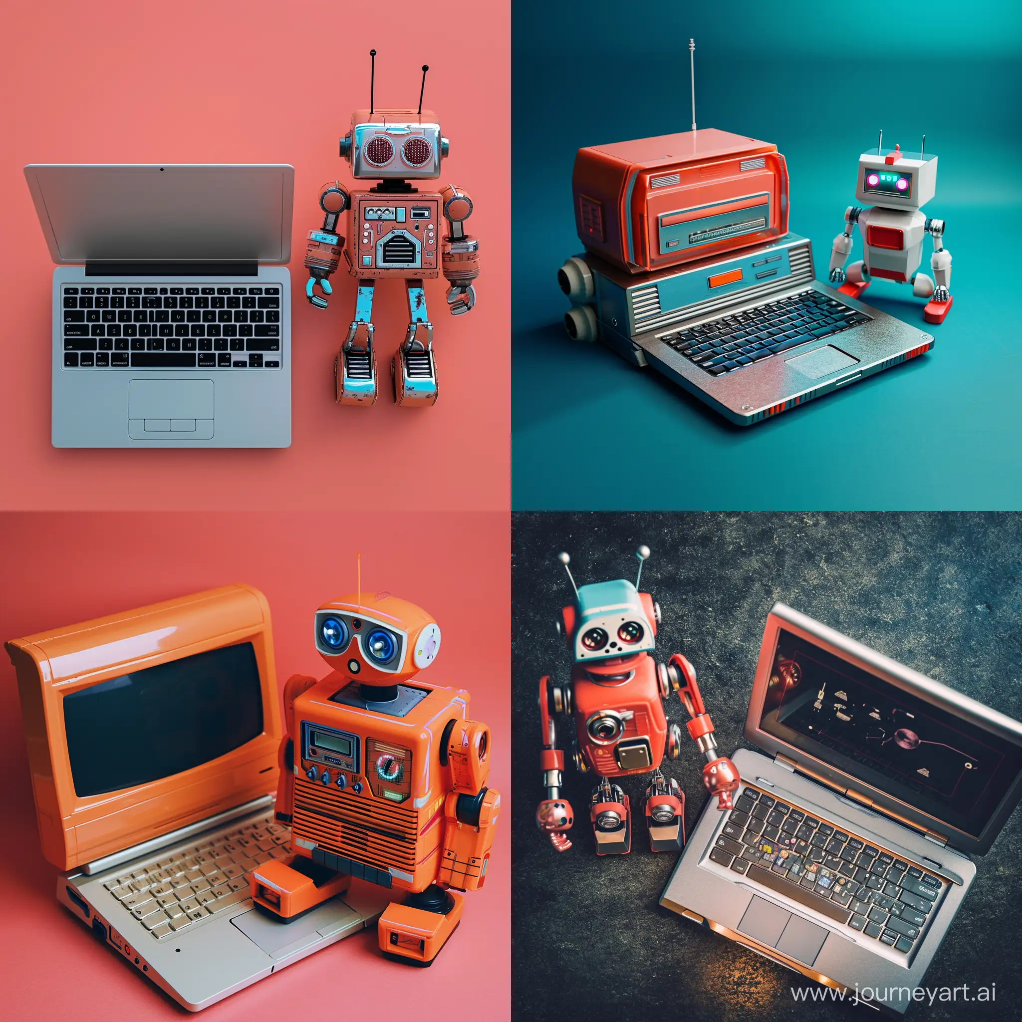 Retro-Futuristic-Laptop-and-Cute-Robot-1970sInspired-Top-View