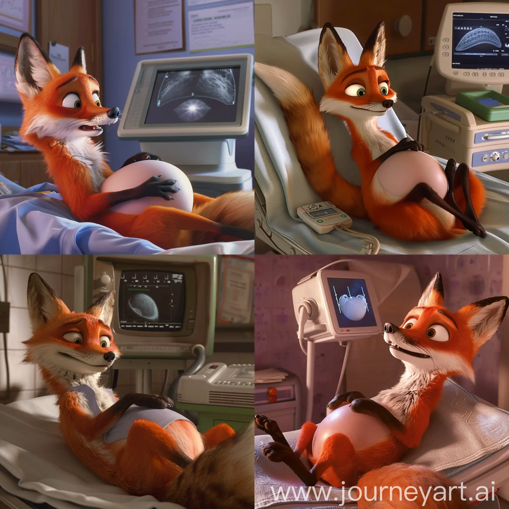 Anxious-Pregnant-Fox-Undergoes-Ultrasound-in-PixarStyle-Animation