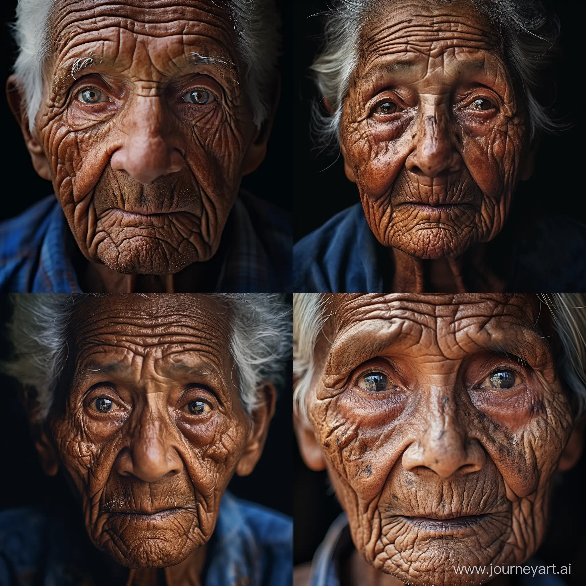 A powerful portrait of an elderly person, capturing the wrinkles, texture of the skin, and expressive eyes that tell a story of a lifetime, in high resolution and natural lighting.