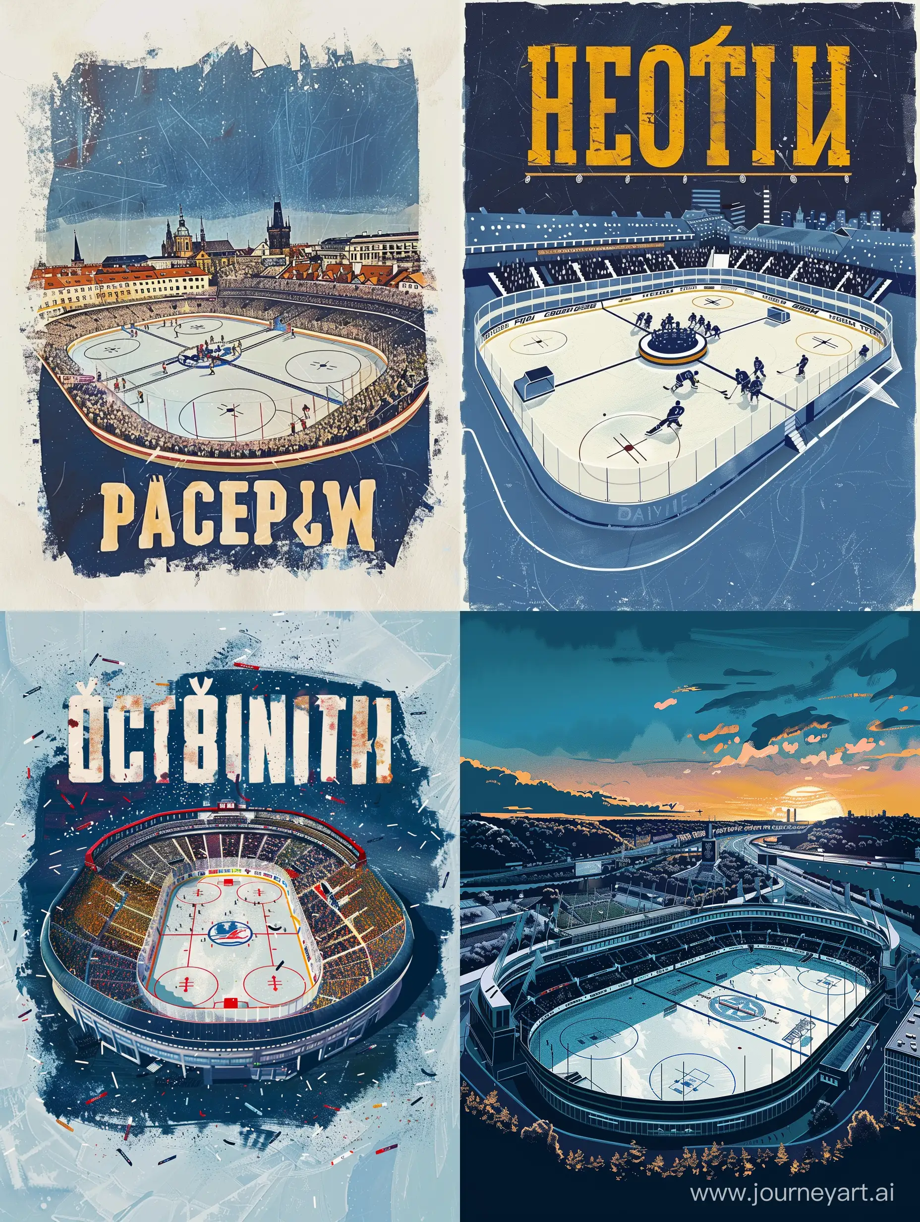 poster with ice hockey stadium in Prague