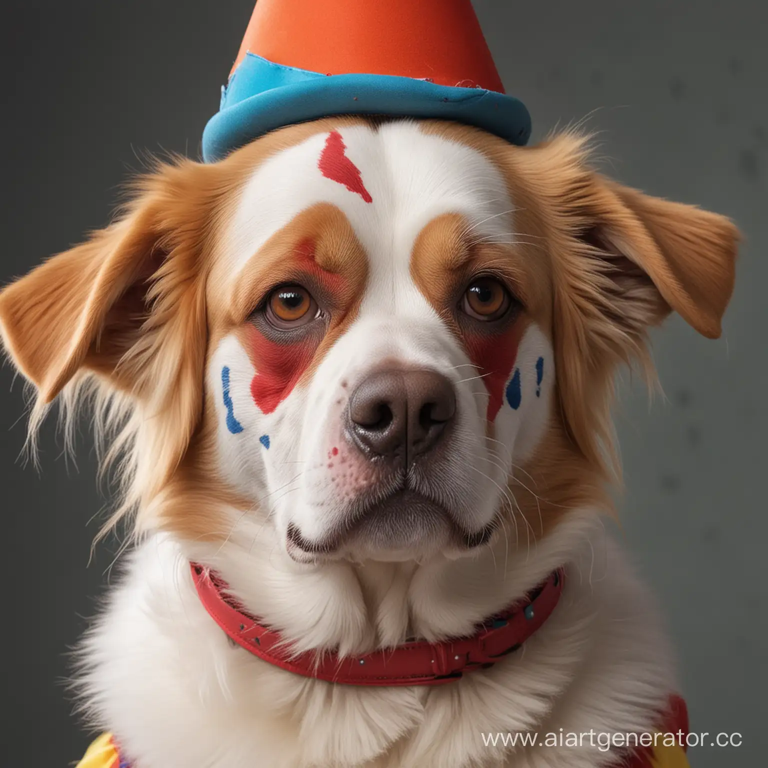 Мордочку собаки Dogy в Полный экран с макияжем клоуна 
