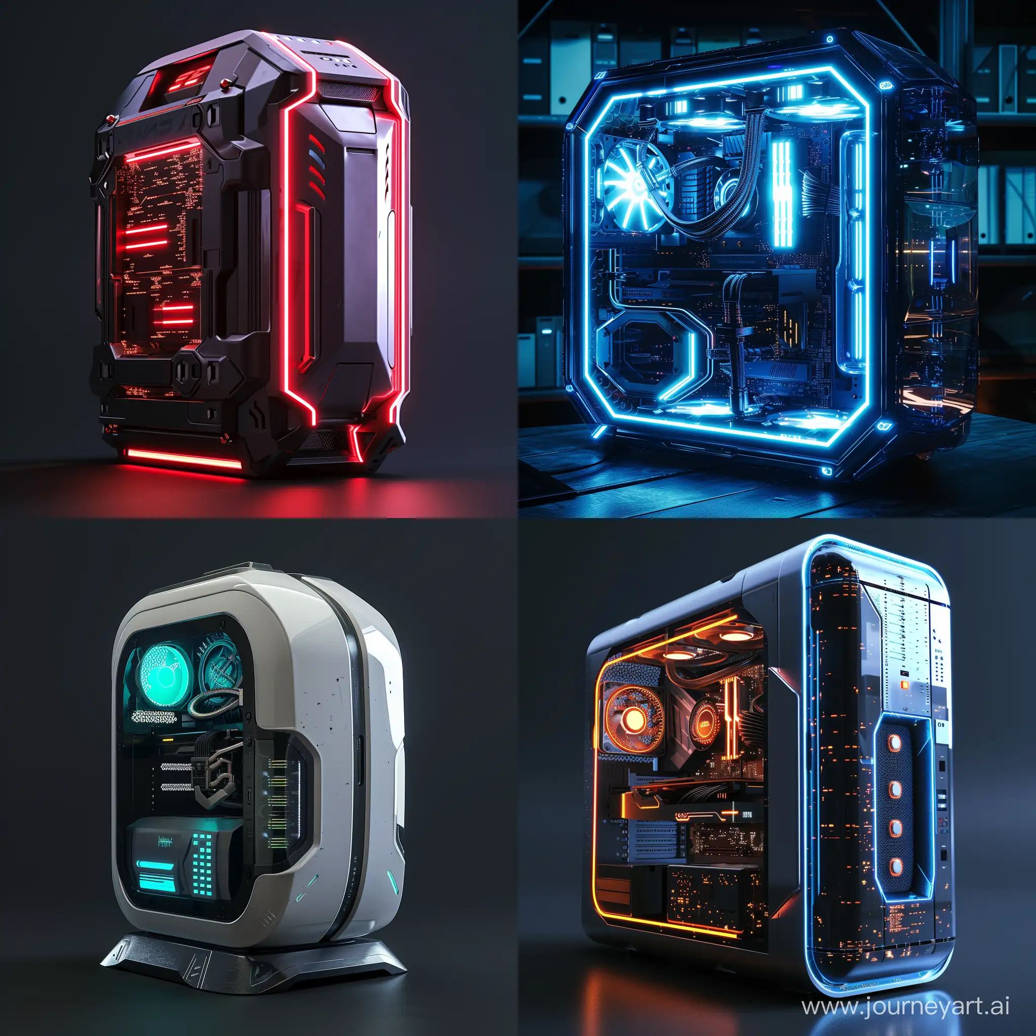 Futuristic PC case, strong artificial intelligence technology, in cinematic futuristic style