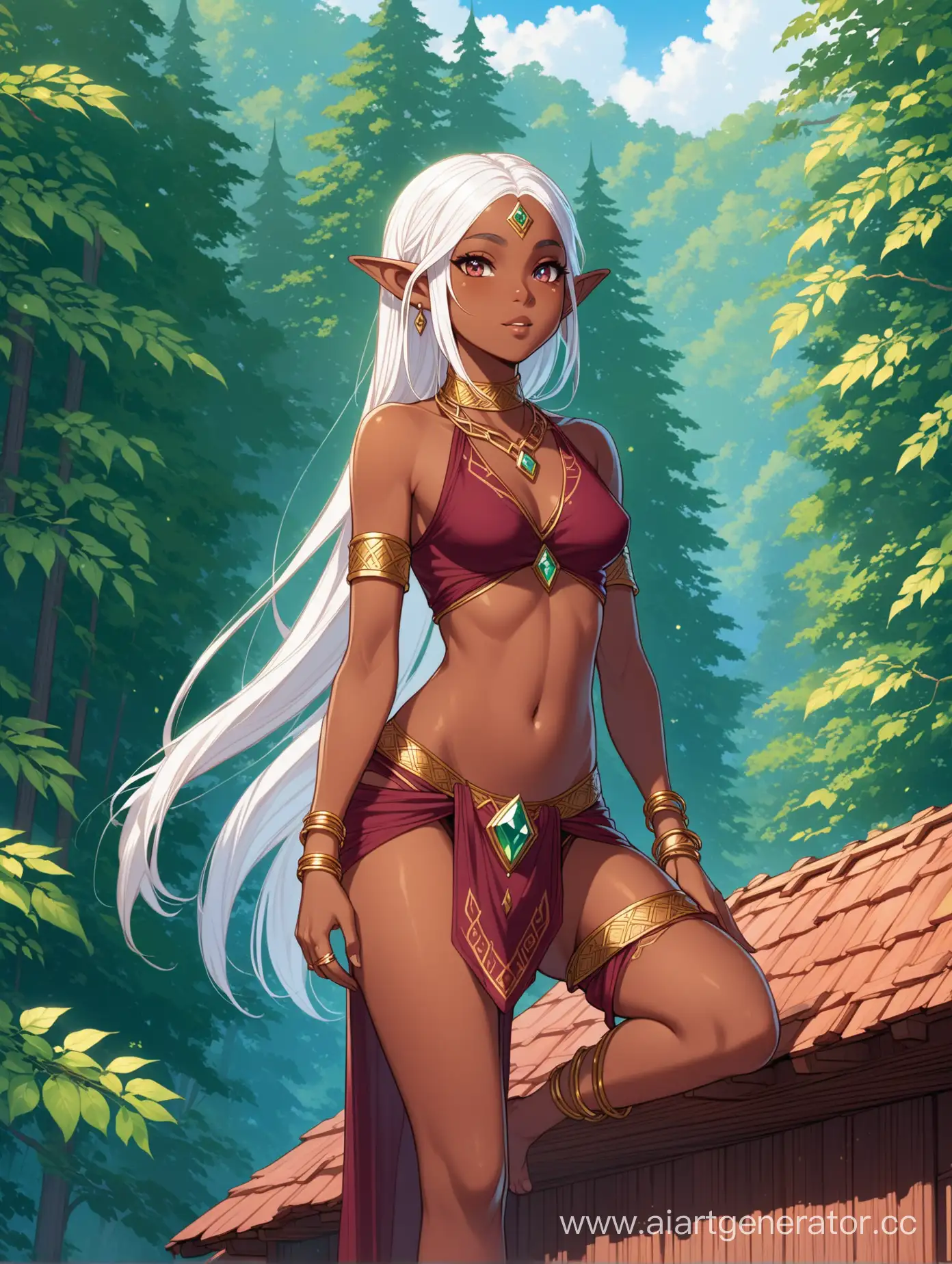Elven-Huntress-in-Timberframed-Forest-Dwelling