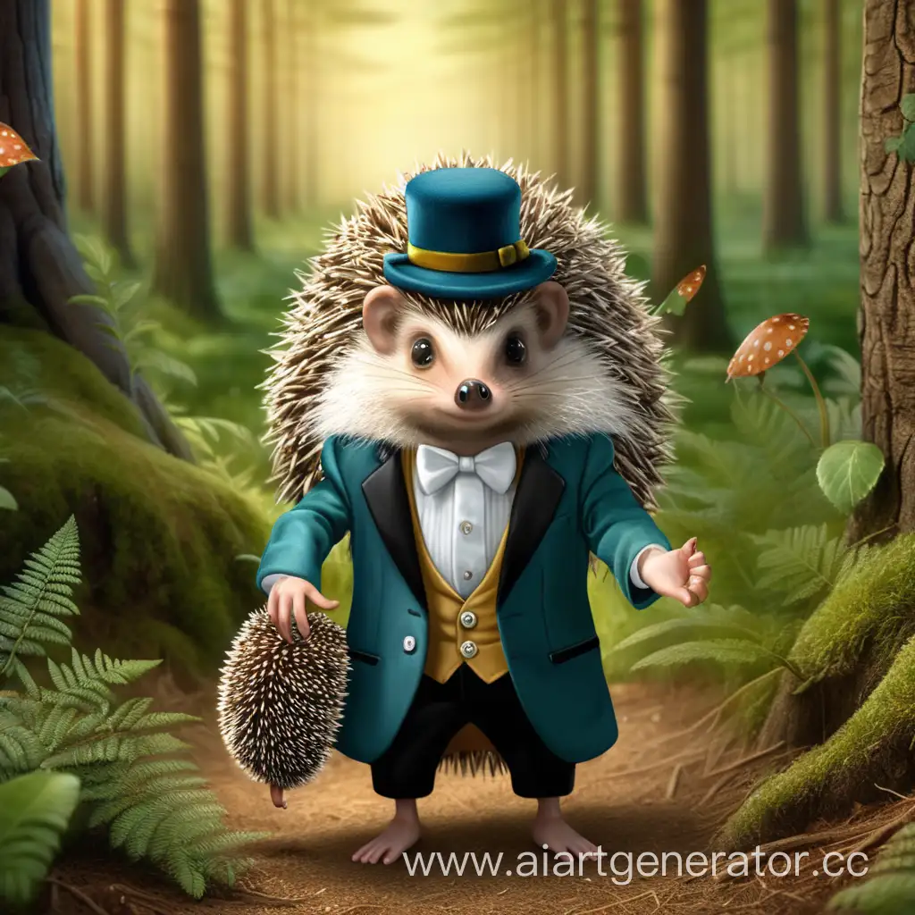 HEDGEHOG DRESSED AS A WOMAN IN THE FOREST HEDGEHOG DRESSED AS A MAN IN THE FOREST