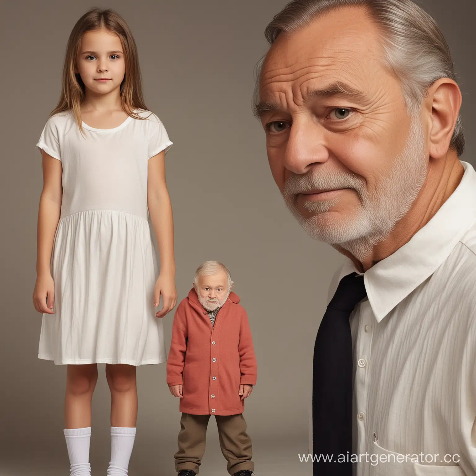 "giant 12yo girl overlooks little old man"  "little old man is intimidated by very tall 12yo girl" 12yo white girl model cute innocent face
