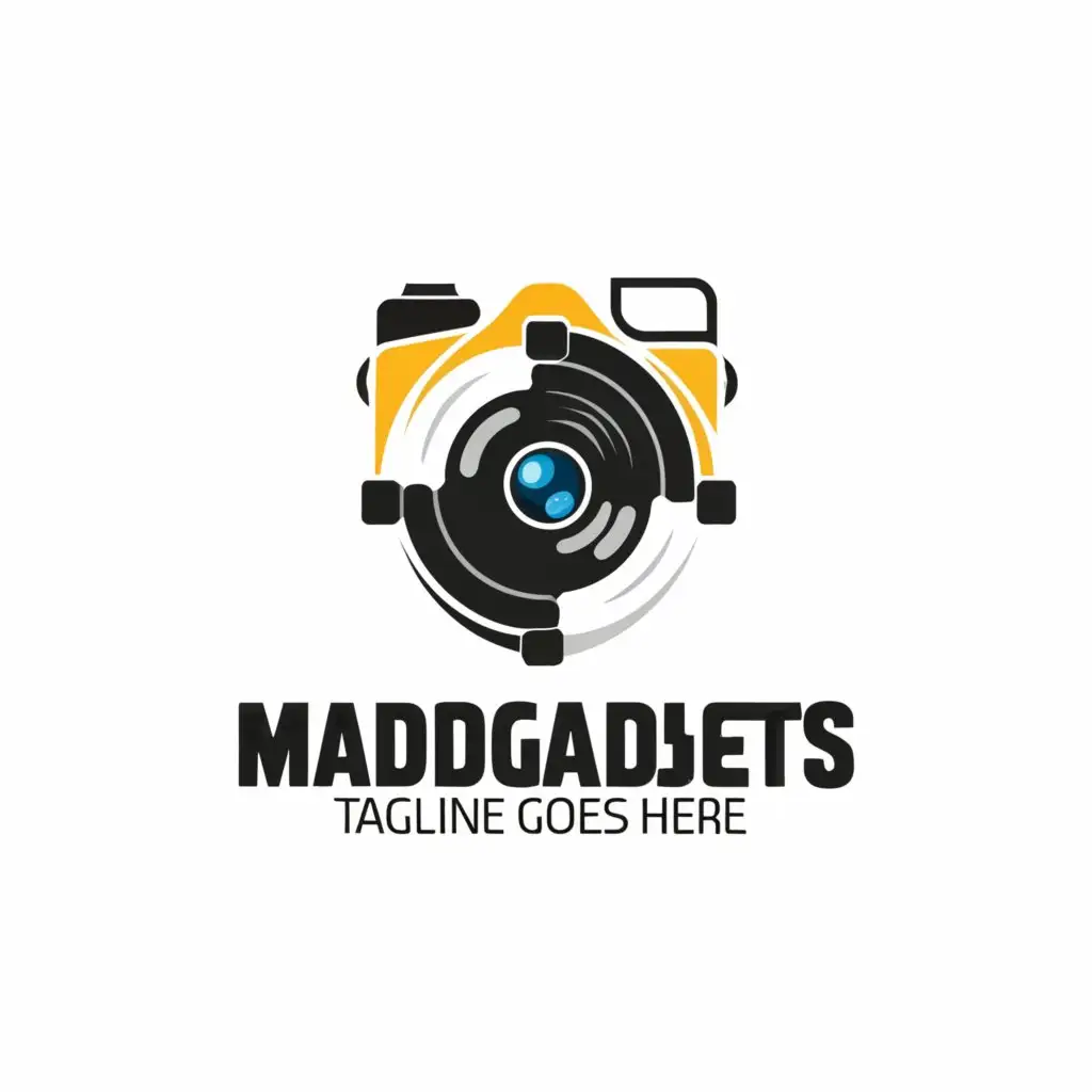 a logo design,with the text "Mad Gadgets", main symbol:Camera,Moderate,be used in Events industry,clear background, black and red
