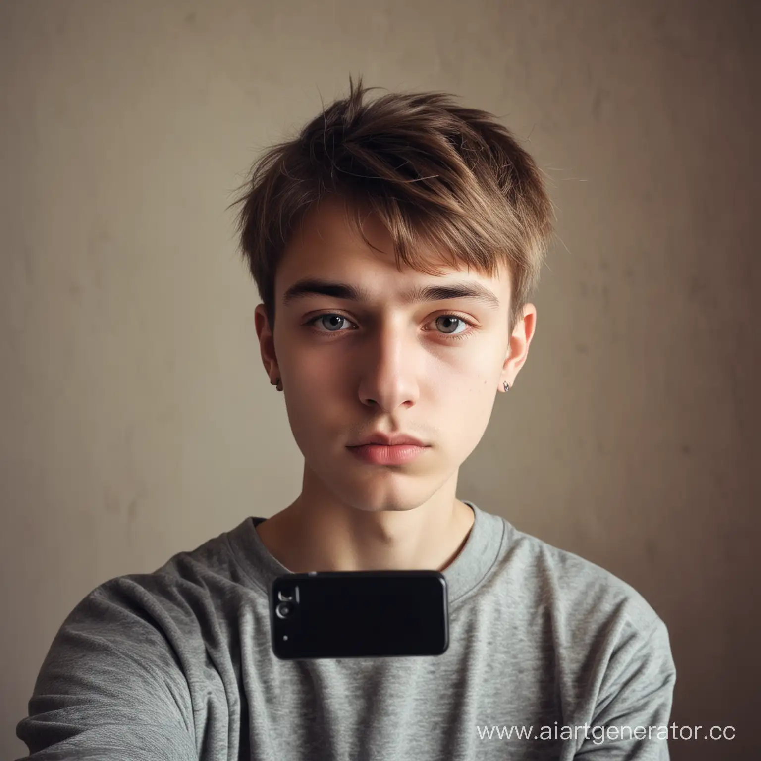 slavic teenage depressed boy making selfie