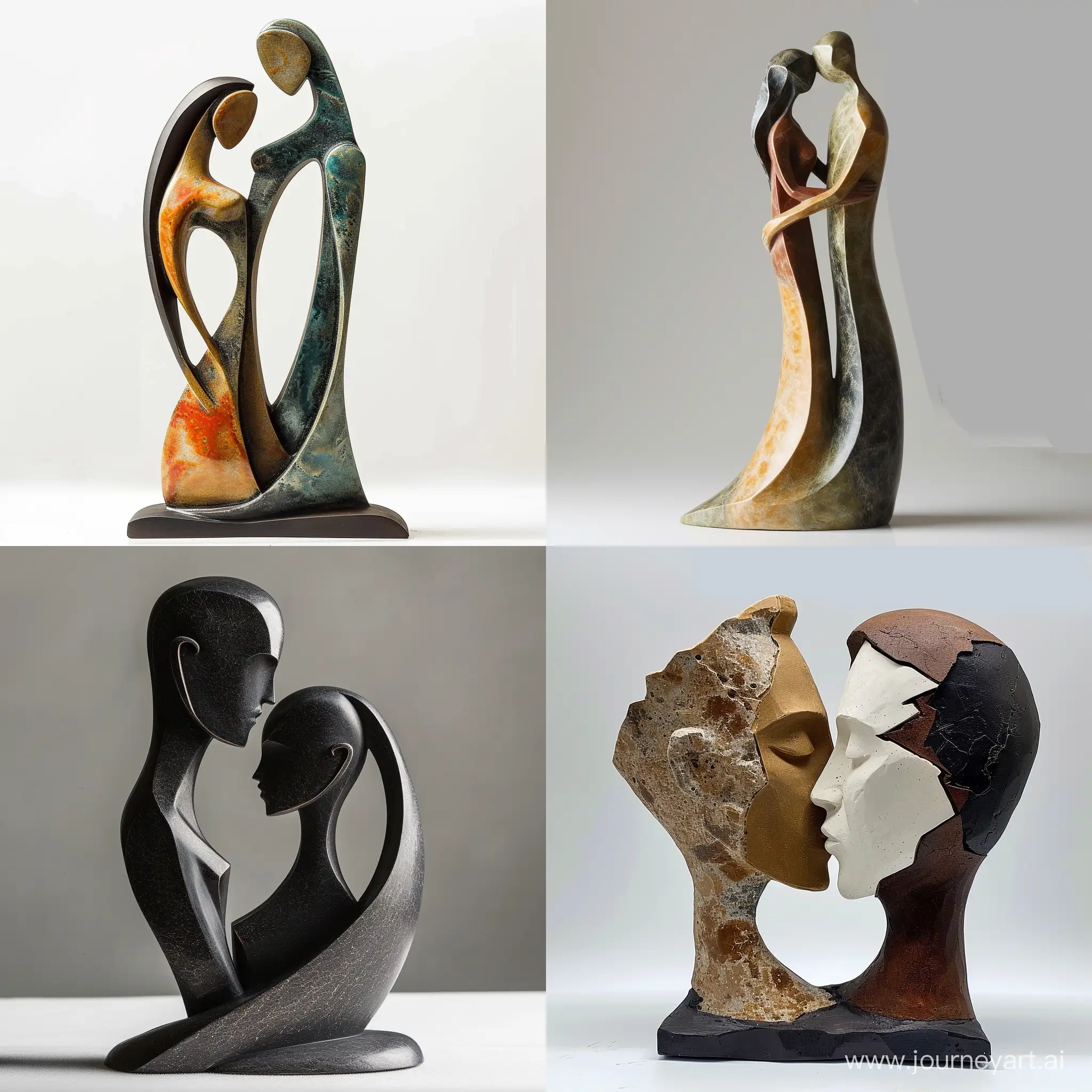Abstract beautiful sculpture man and woman with silhouette 