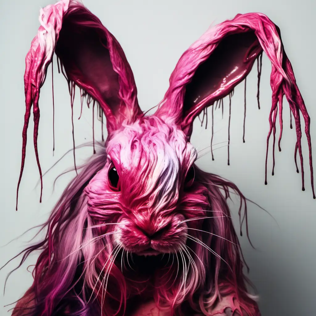 scary mutated rabbit covered in hair dye 