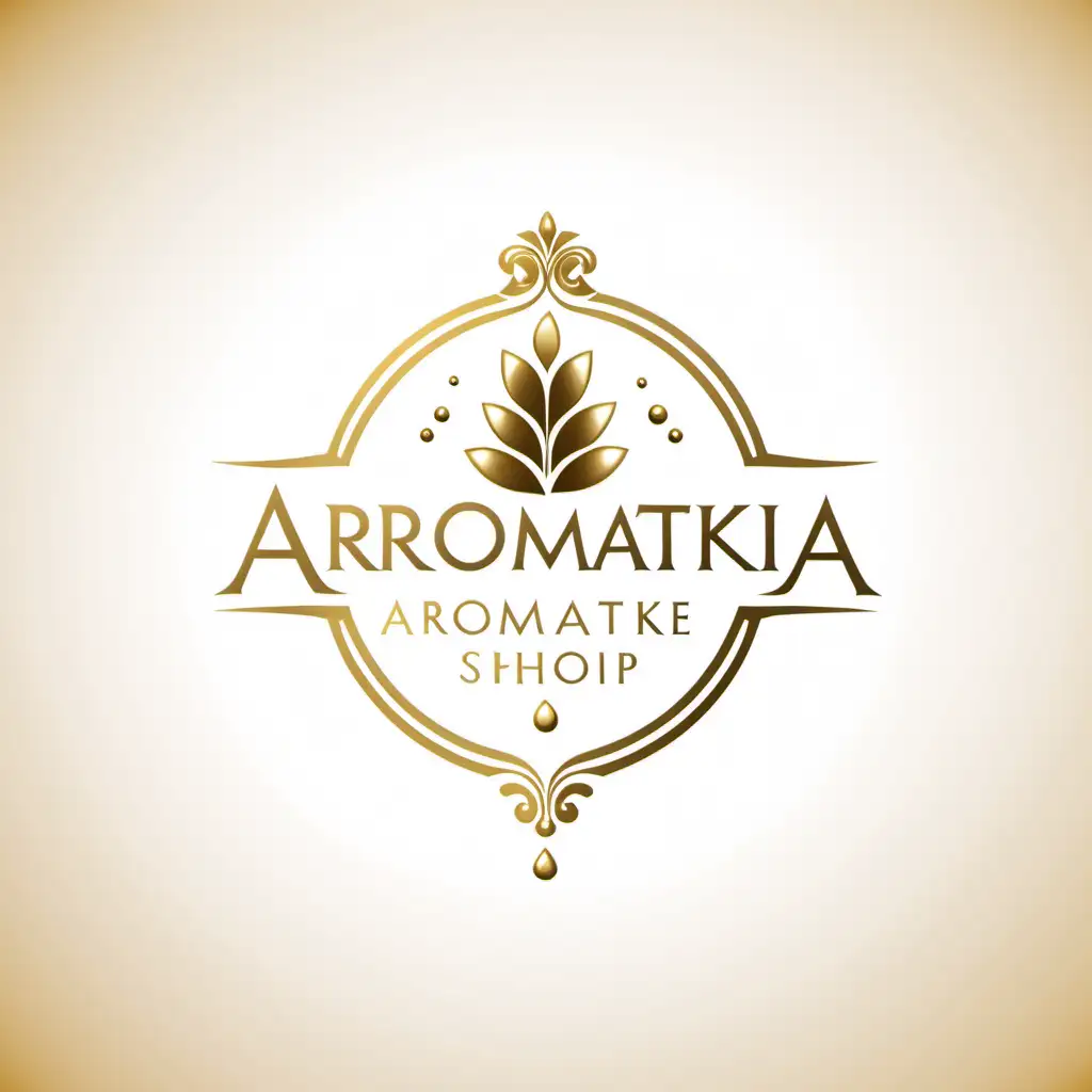 create a elegant gold white logo for parfume shop name 'Aromatika'