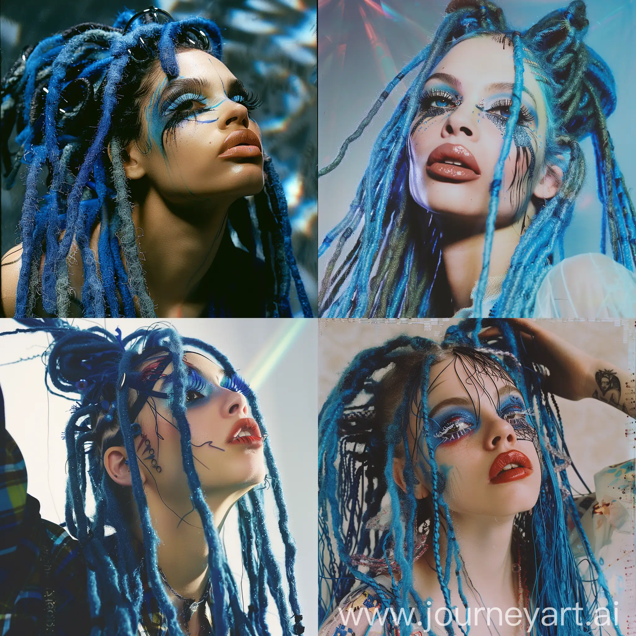 Surreal-Balenciaga-Model-with-Blue-Dreadlocks-and-Braids-in-Dynamic-Pose