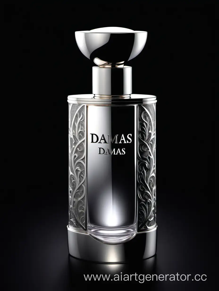 Exquisite-3D-Silver-and-Dark-Matt-Black-Perfume-on-Elegant-Damas-Text-Logo