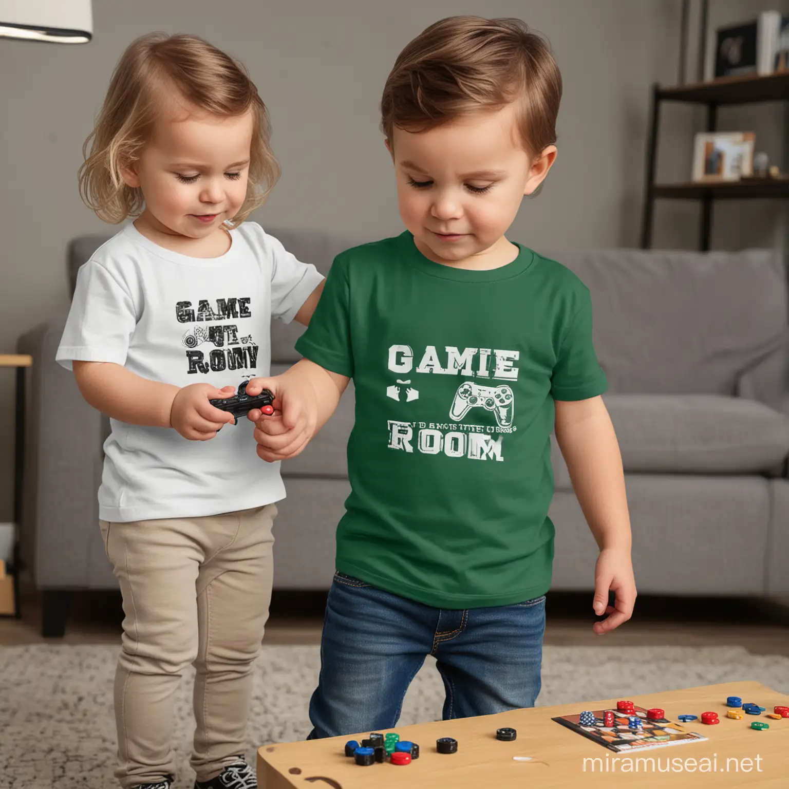 Toddlers Playing Games in ClassicFit TShirts at Game Room