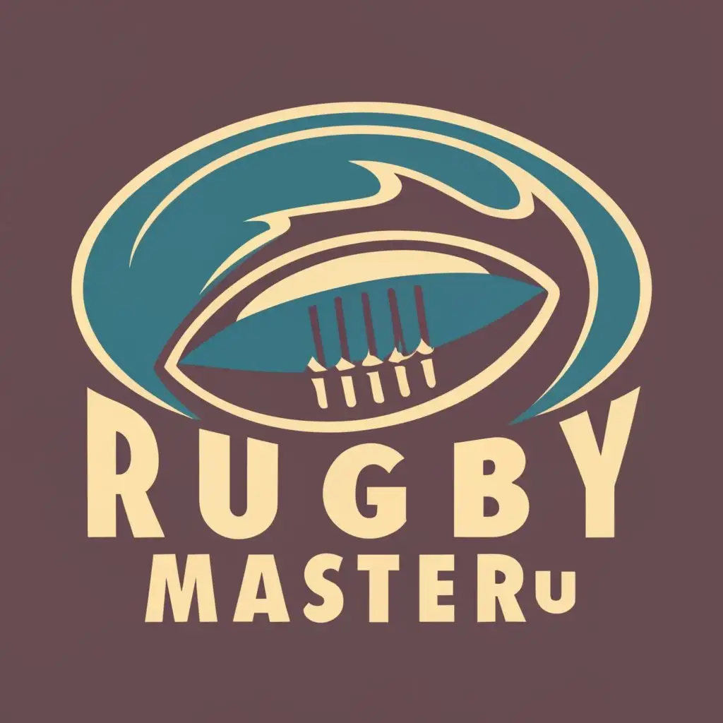 logo, A blue oval with the words Rugby Master in white, with a red and yellow flame behind the oval, typography, be used in Sports Fitness industry