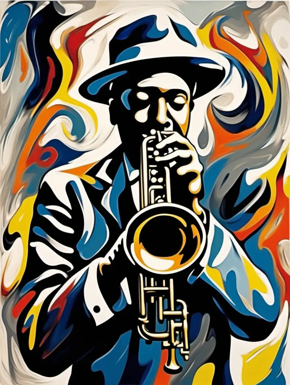 Abstract Expressionism Trumpet Player Performing Vibrant Melodies