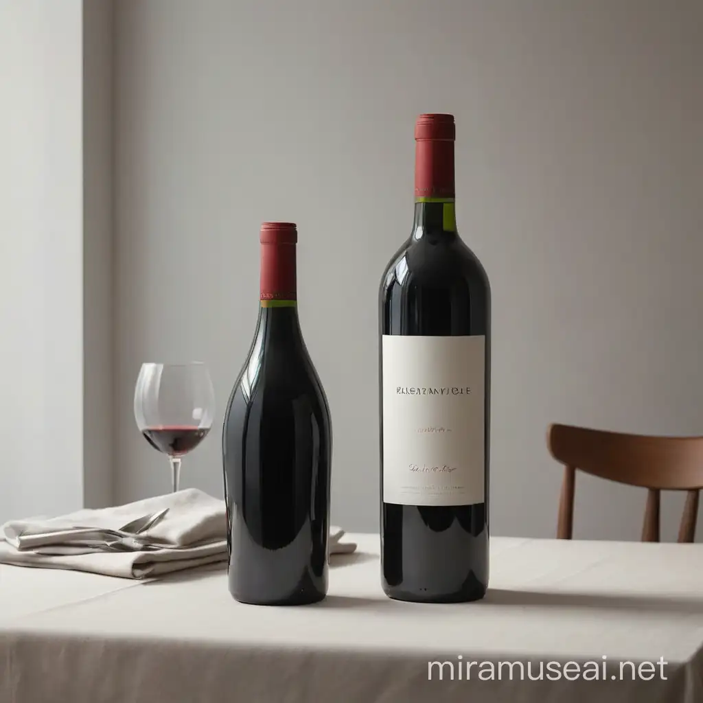 Elegant Red Wine Bottle on a Minimalist Dining Table with Perfect Lighting