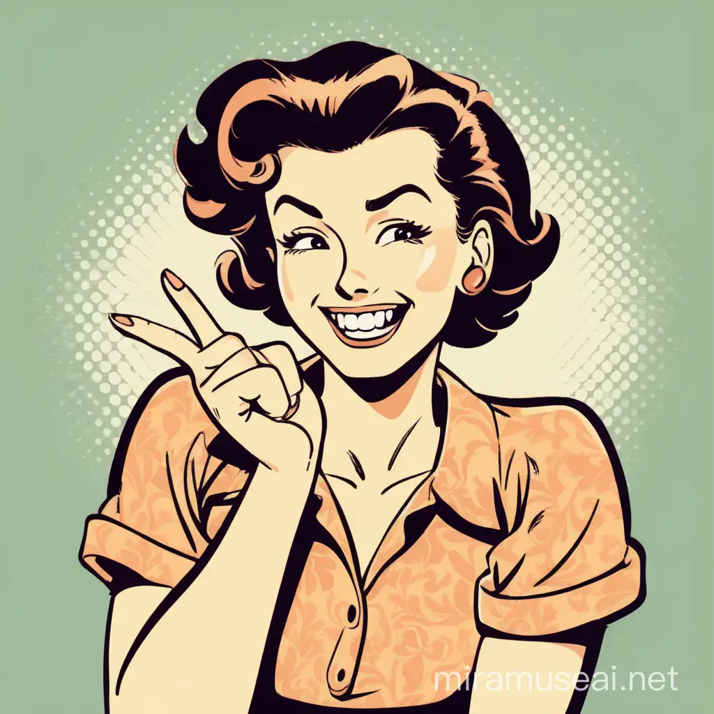 smiling woman snapping her finger. Her shoulders, neck and head is visible. Retro cartoon style