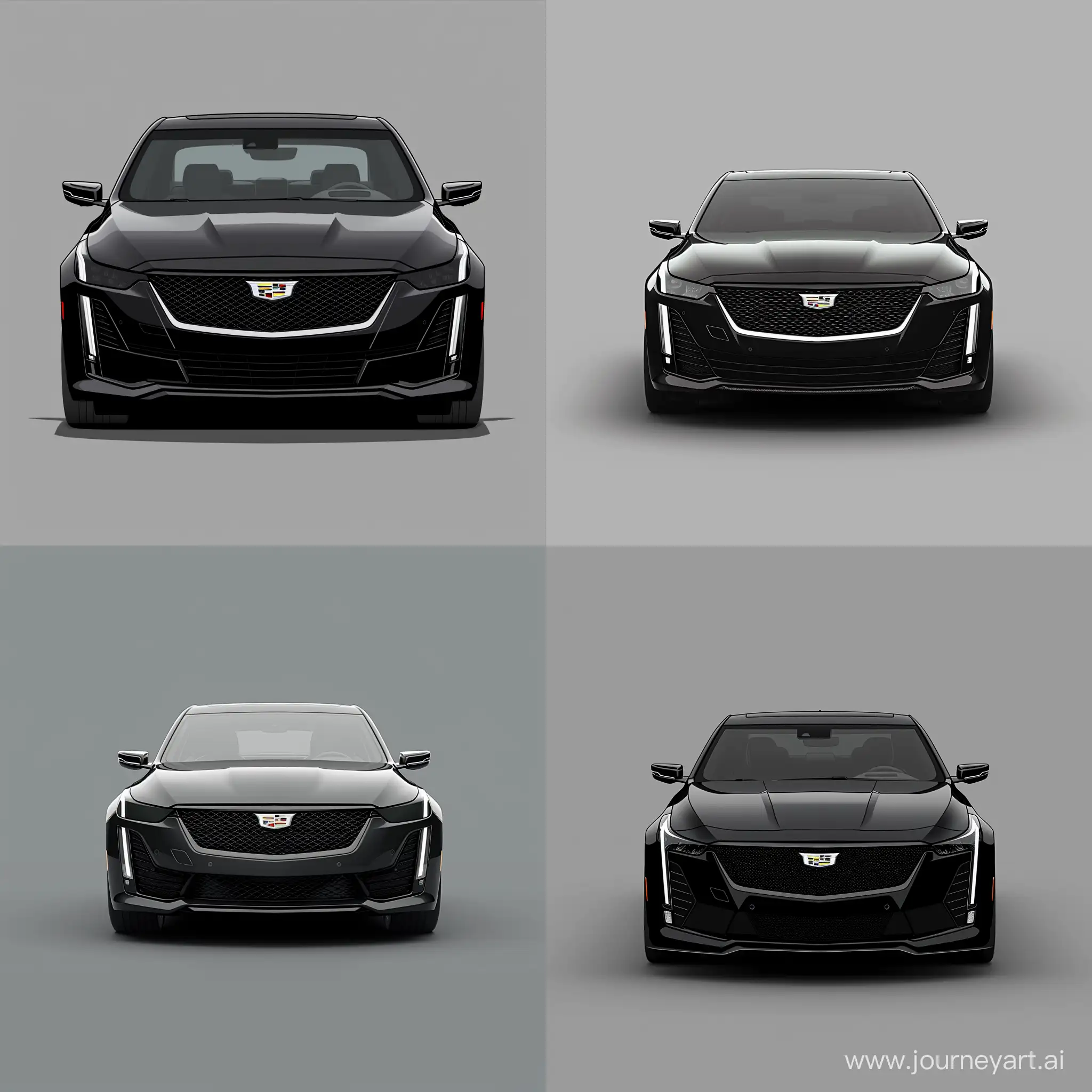 Minimalism 2D Illustration Car of Front View, Cadillac CT5: Black Body Color, Simple Gray Background, Adobe Illustrator Software, High Precision --v 6.0 --s 100