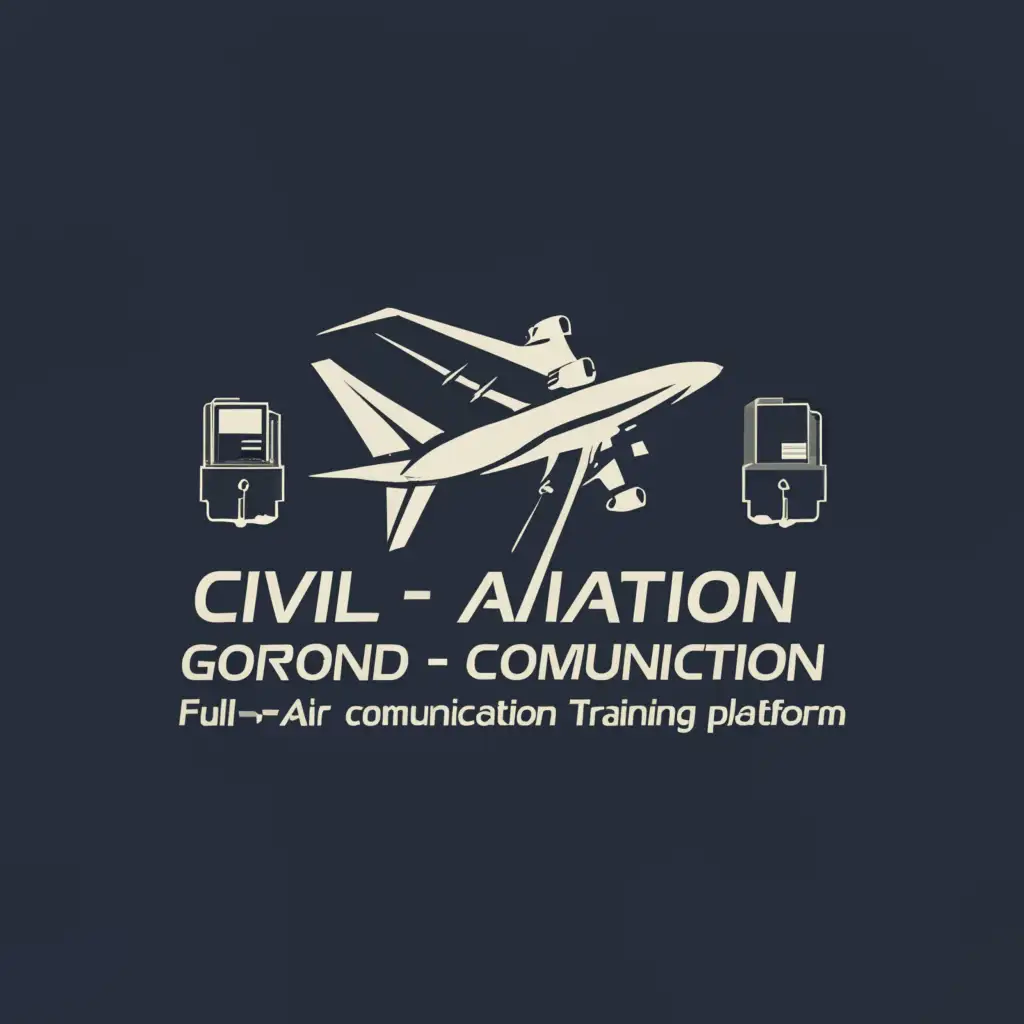 a logo design,with the text "Civil aviation ground-air communication full-chain training platform", main symbol:Boeing 747, very high frequency radio, control internalization system,适中,be used in 非营利 industry,clear background