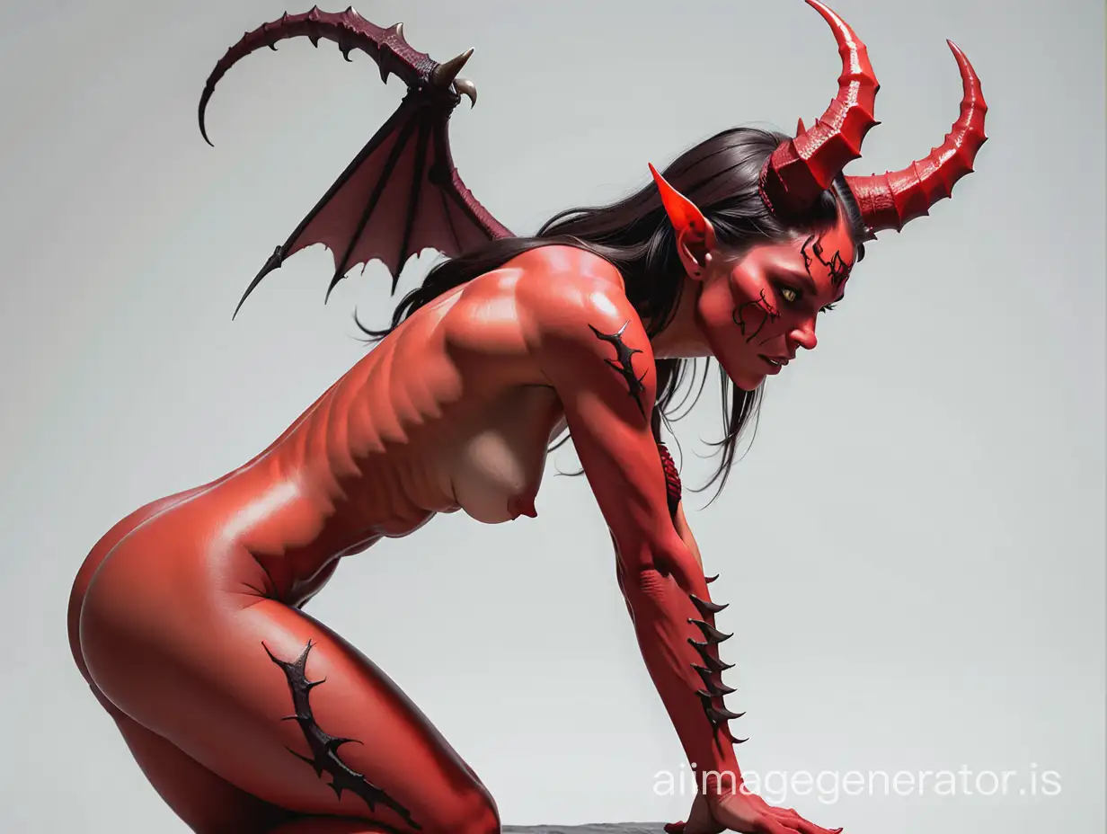 red skin nude female demon side view