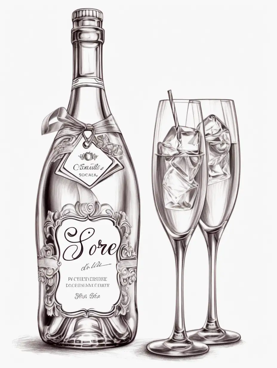 sketch Illustration of
 Isolated soirée drinks for bachelorette party include fancy bottle with blank label with eclipse do not crop