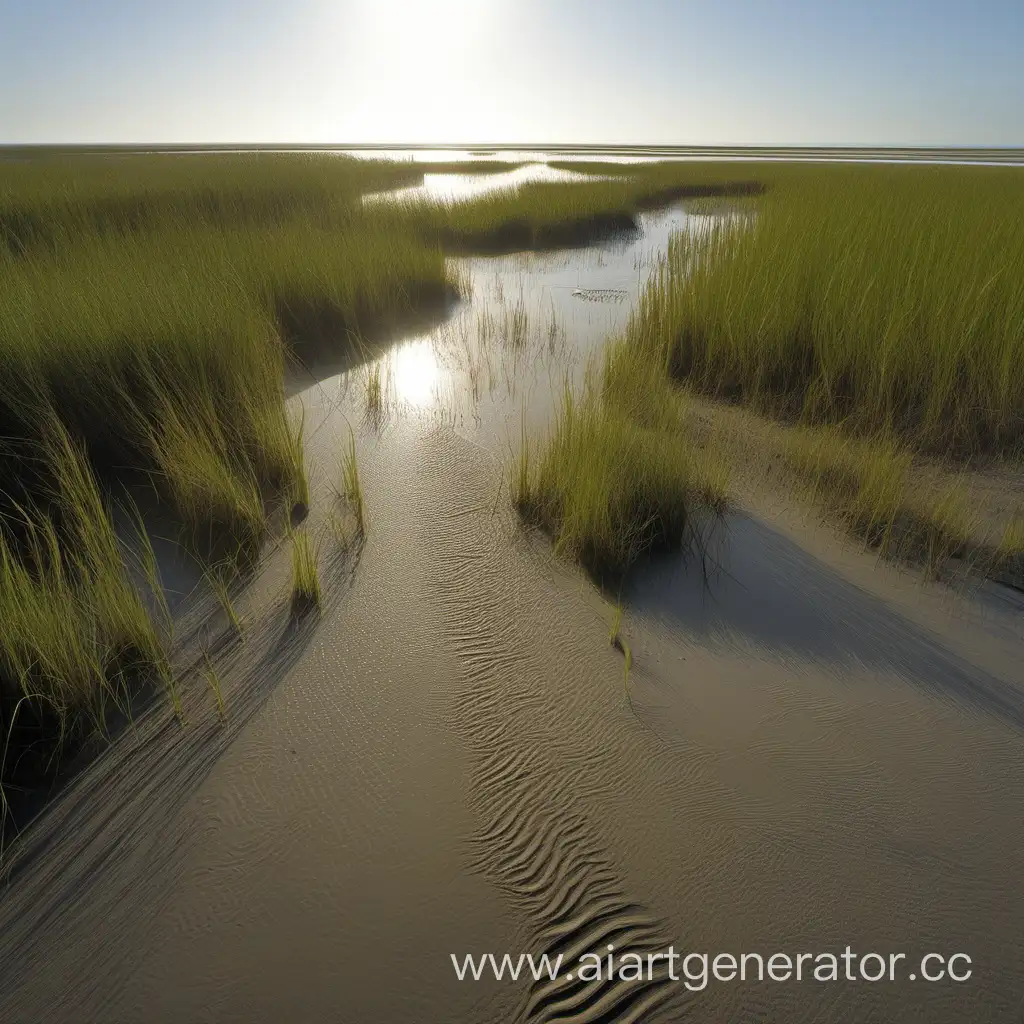 Ocean, sand, swamp, grass, mud, flat,  sun