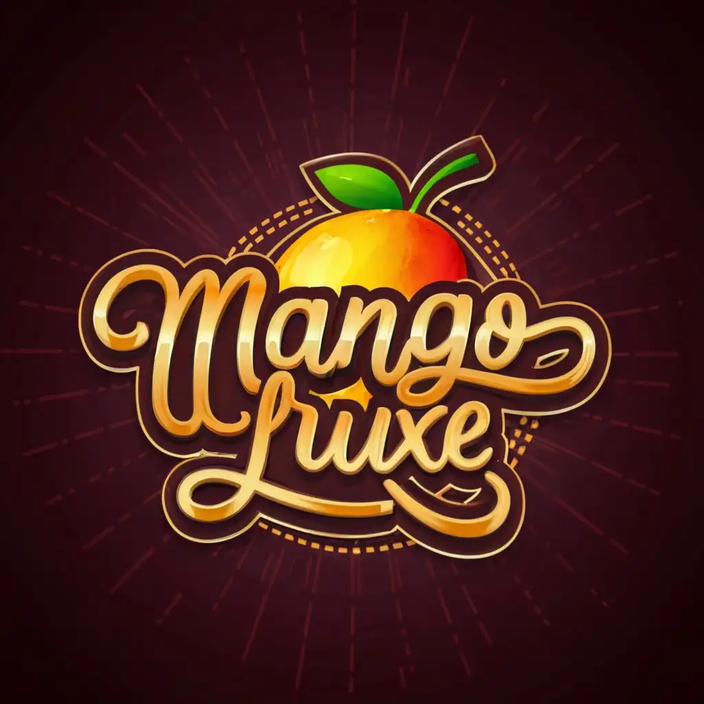 a logo design,with the text "Mango Luxe", main symbol:vibrant, golden mango with lively, modern typography in shades of gold and maroon. The design includes a colorful silhouette of a bottle filled with creamy mango graham shake, adding a touch of freshness and indulgence.,Moderate,be used in Restaurant industry,clear background