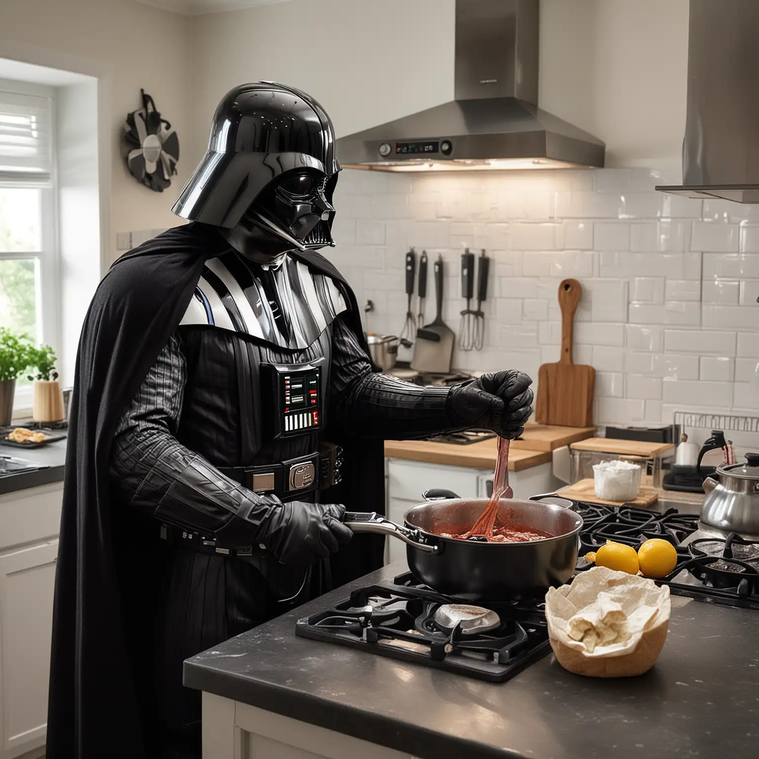 Darth Vader cooking in the kitchen