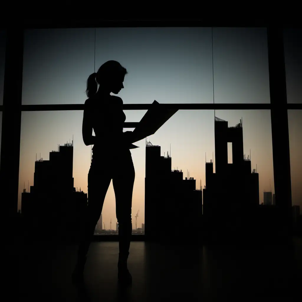 Architectural Elegance Silhouetted Woman Designing a Building