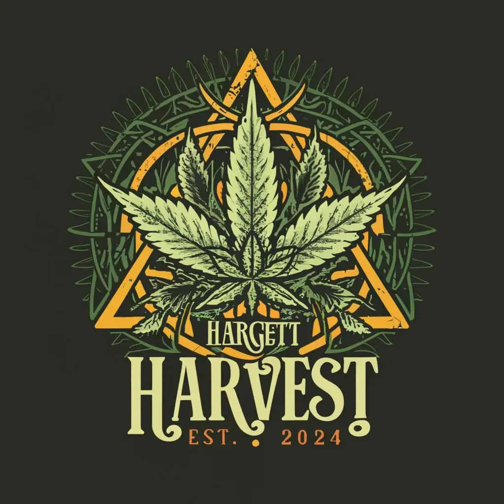 logo, Marijuana leaf and sacred geometry, with the text "Hargett Harvest", typography, be used in Education industry est. 2024