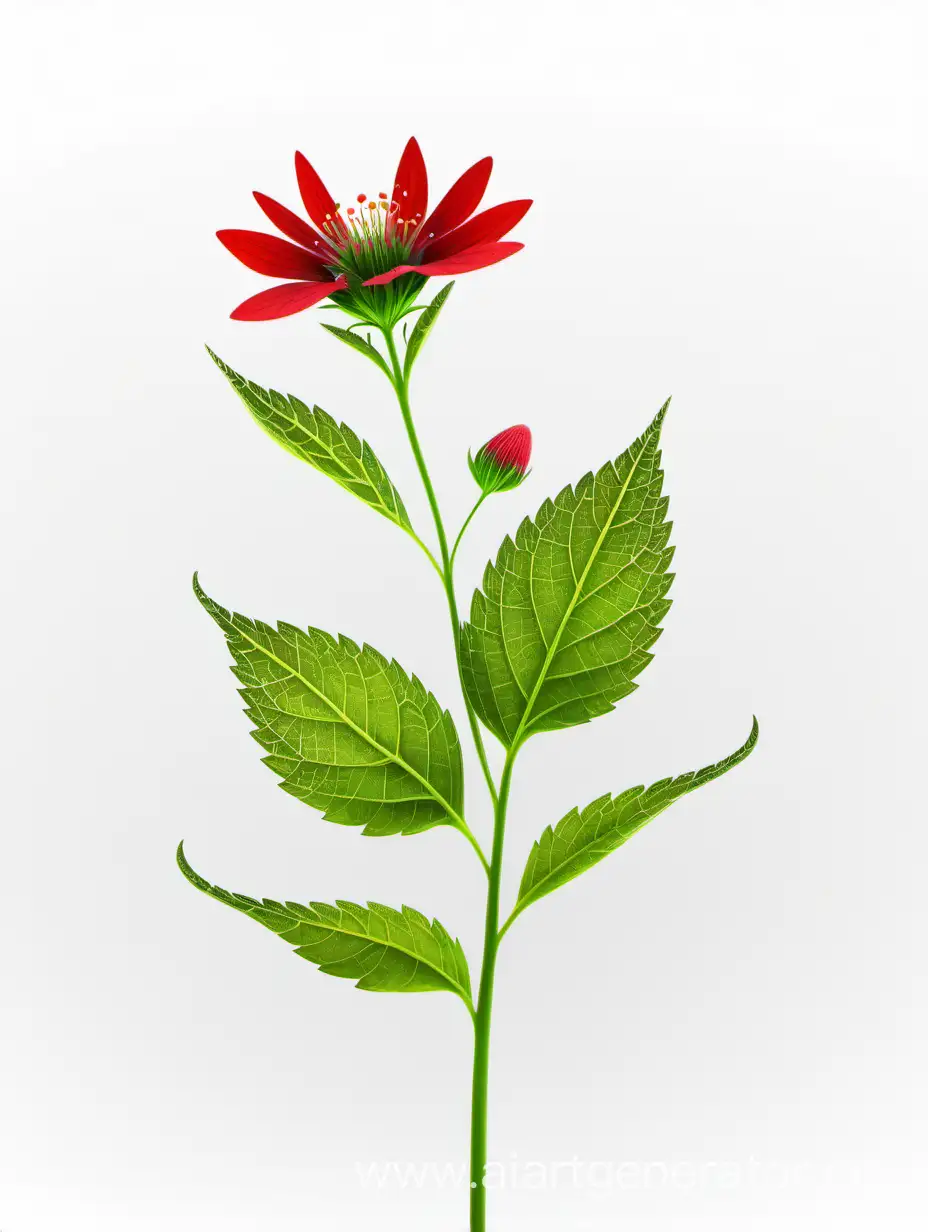 red wild flower 8k with natural fresh green leaves on white background 