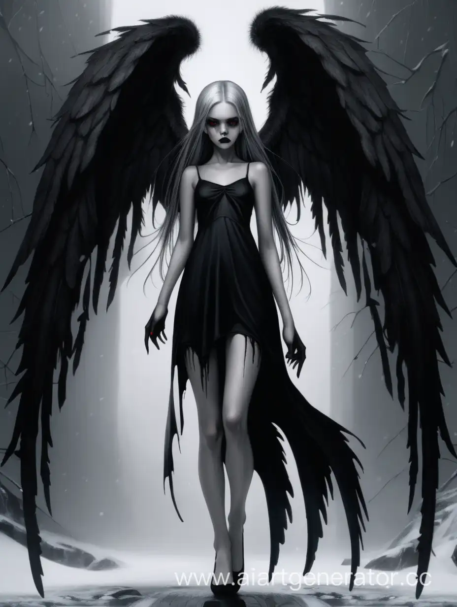 Mysterious-Dark-Angel-Girl-with-Black-Wings-in-Tattered-Dress