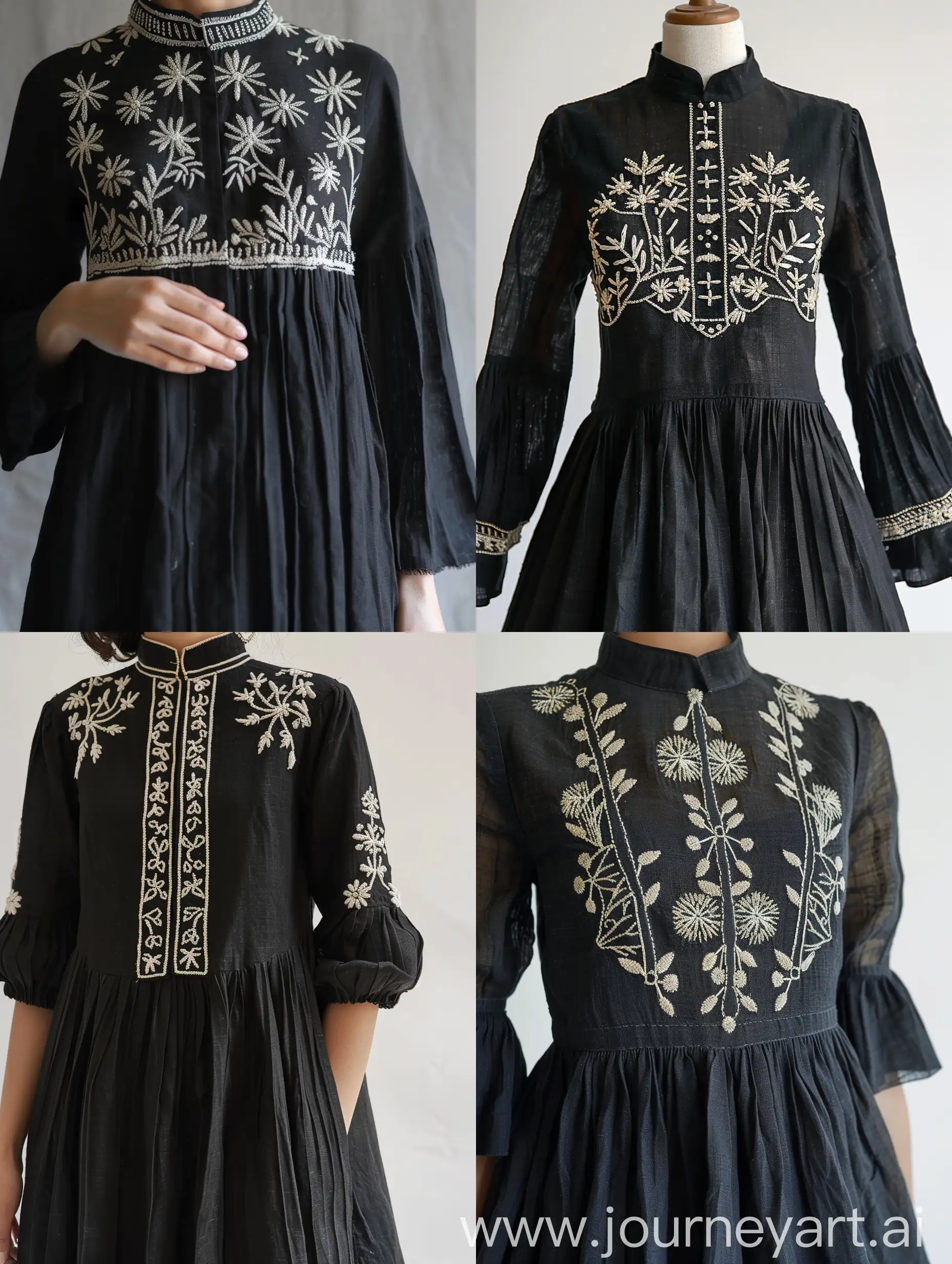 Elegant-Black-Linen-Dress-with-Handmade-Cream-Embroidery