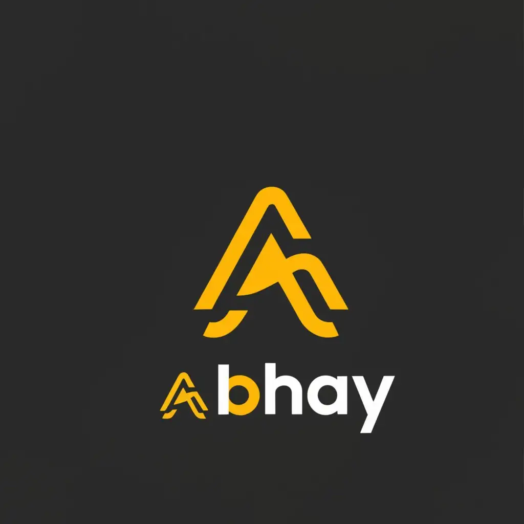 a logo design,with the text 'Abhay', main symbol:A with yellow dark,Minimalistic,background should be Bright orange color