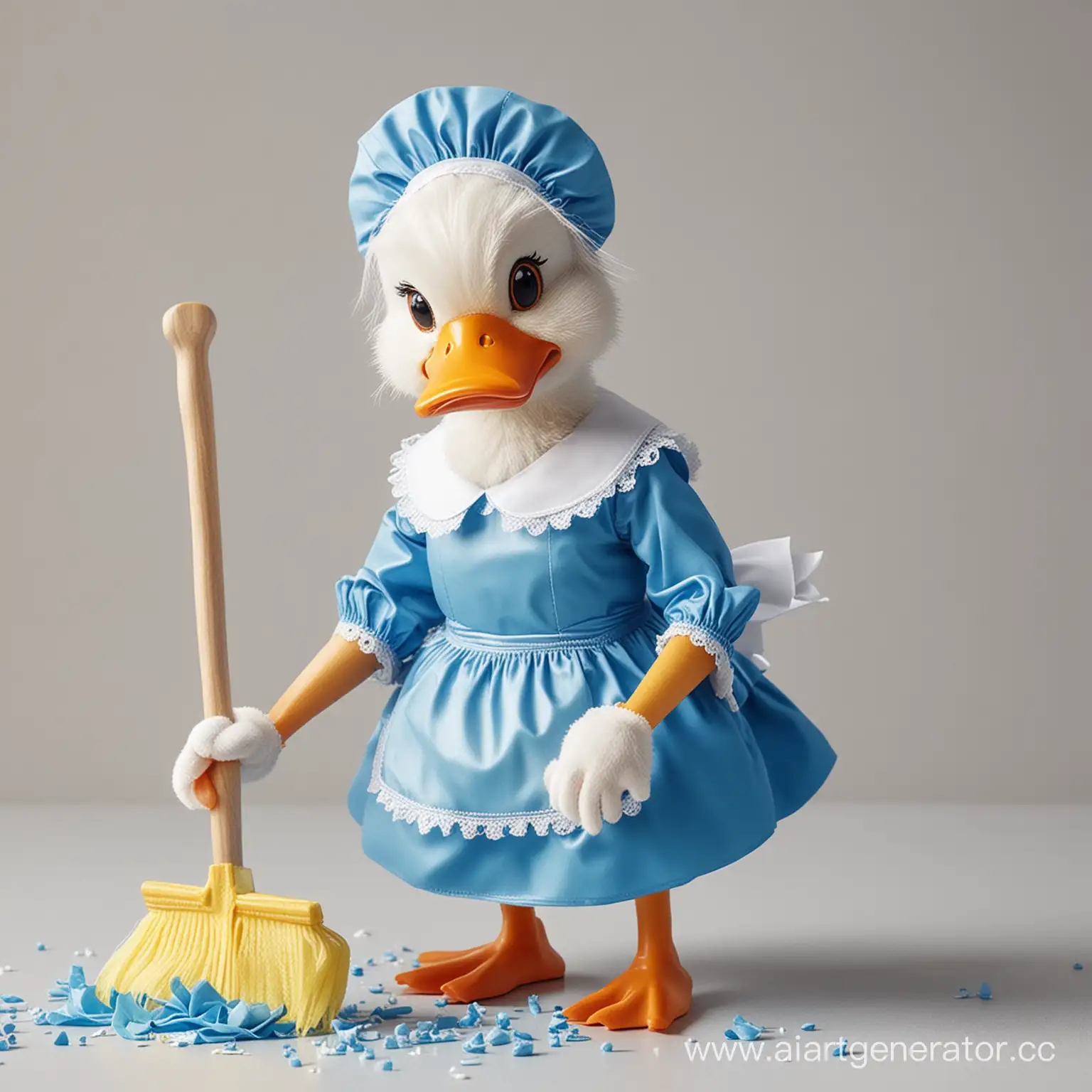 Duck-in-Blue-Maid-Costume-Cleaning-Scene