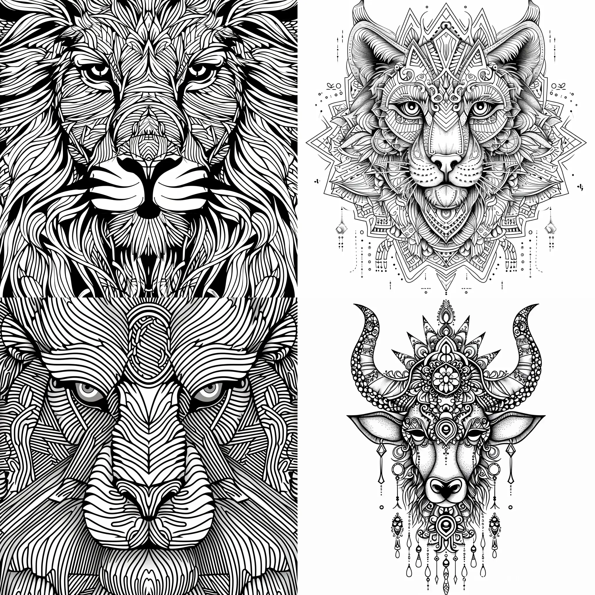 Vector Line Art Illustrations with Detailed Patterns & Geometric Shapes, no faces, no animals