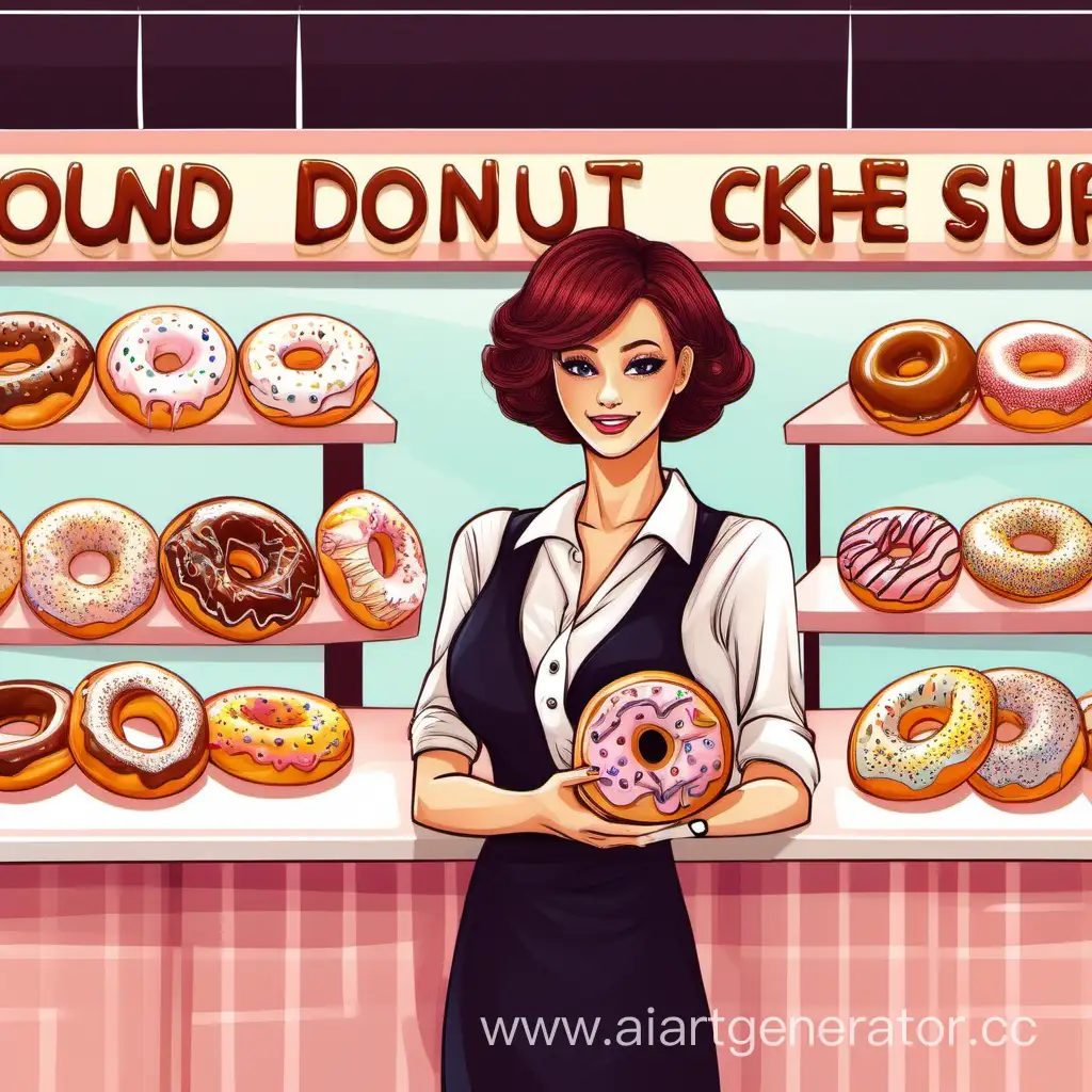 Creative-Businesswoman-Enjoying-Sweet-Delights-in-a-Colorful-Donut-Shop