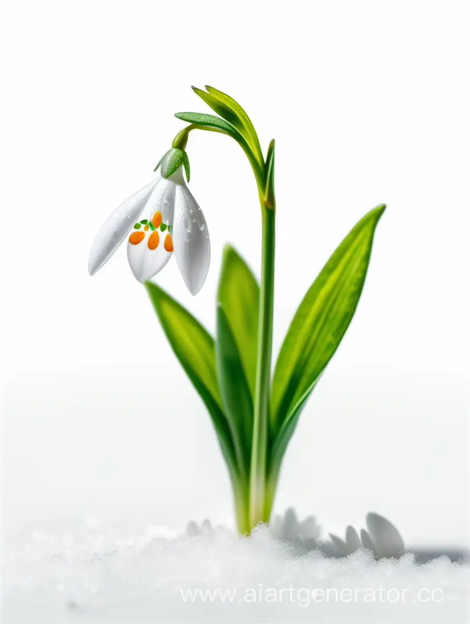 Exquisite-8K-Snowdrop-Wild-Flower-with-Lush-Green-Leaves-on-White-Background